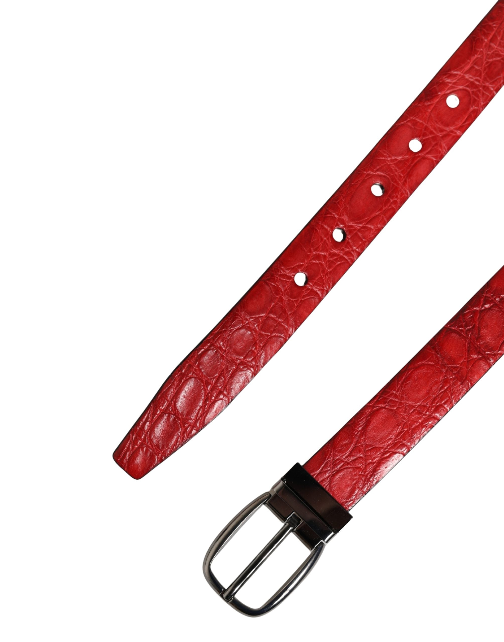 Dolce & Gabbana Men Red Exotic Leather Metal Buckle Belt Dolce & Gabbana