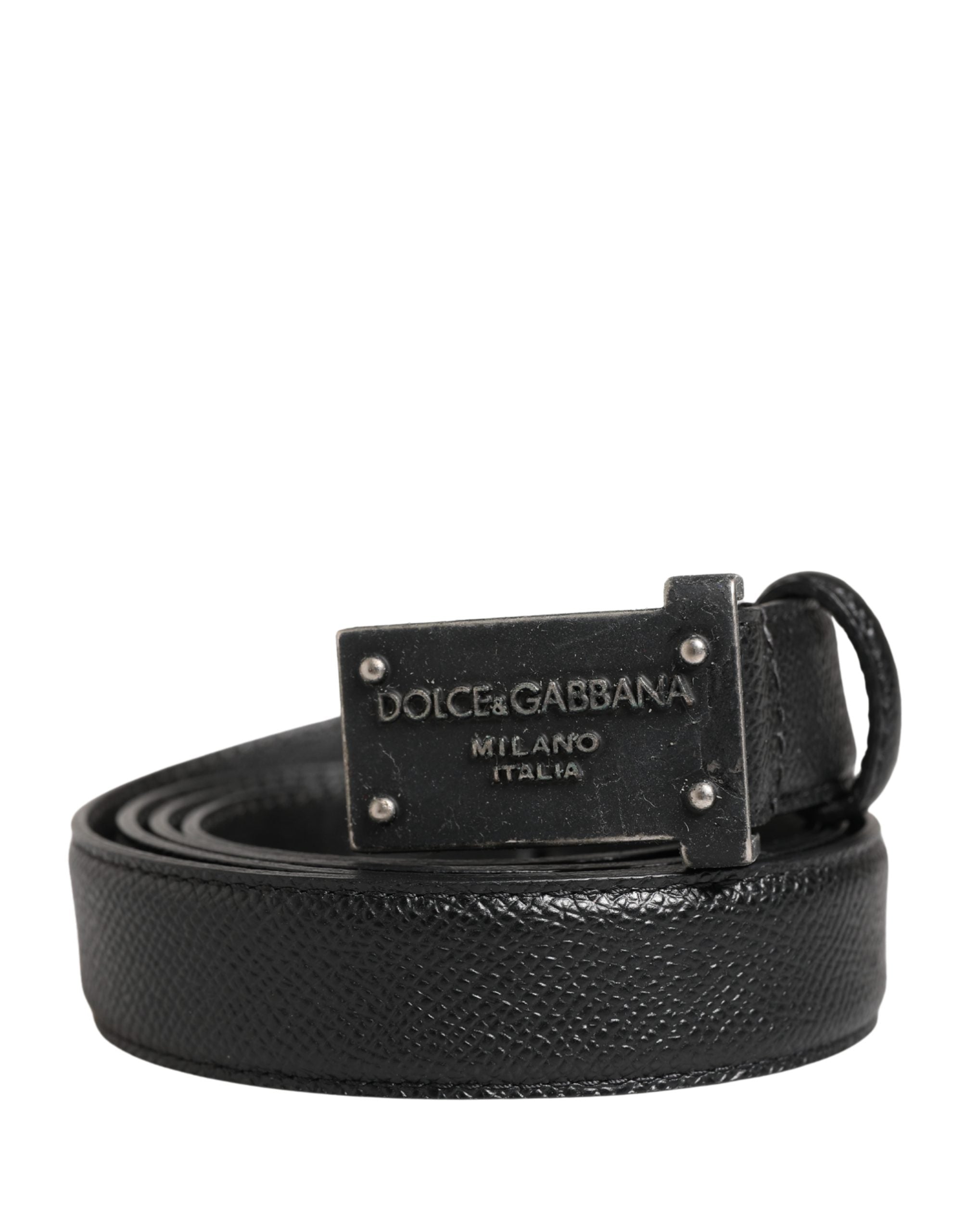 Dolce & Gabbana Men Black Calf Leather Logo Metal Buckle Belt Dolce & Gabbana