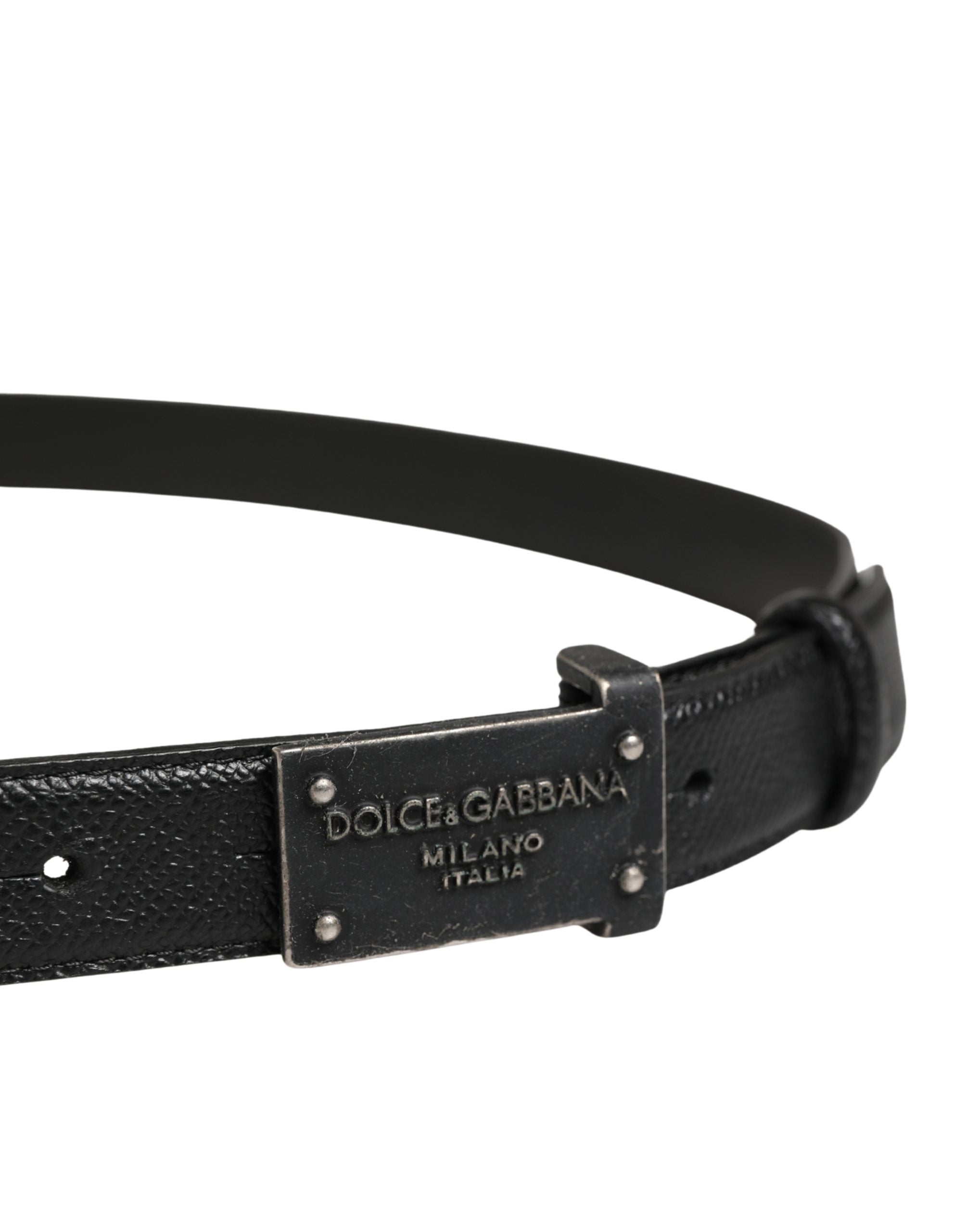 Dolce & Gabbana Men Black Calf Leather Logo Metal Buckle Belt Dolce & Gabbana