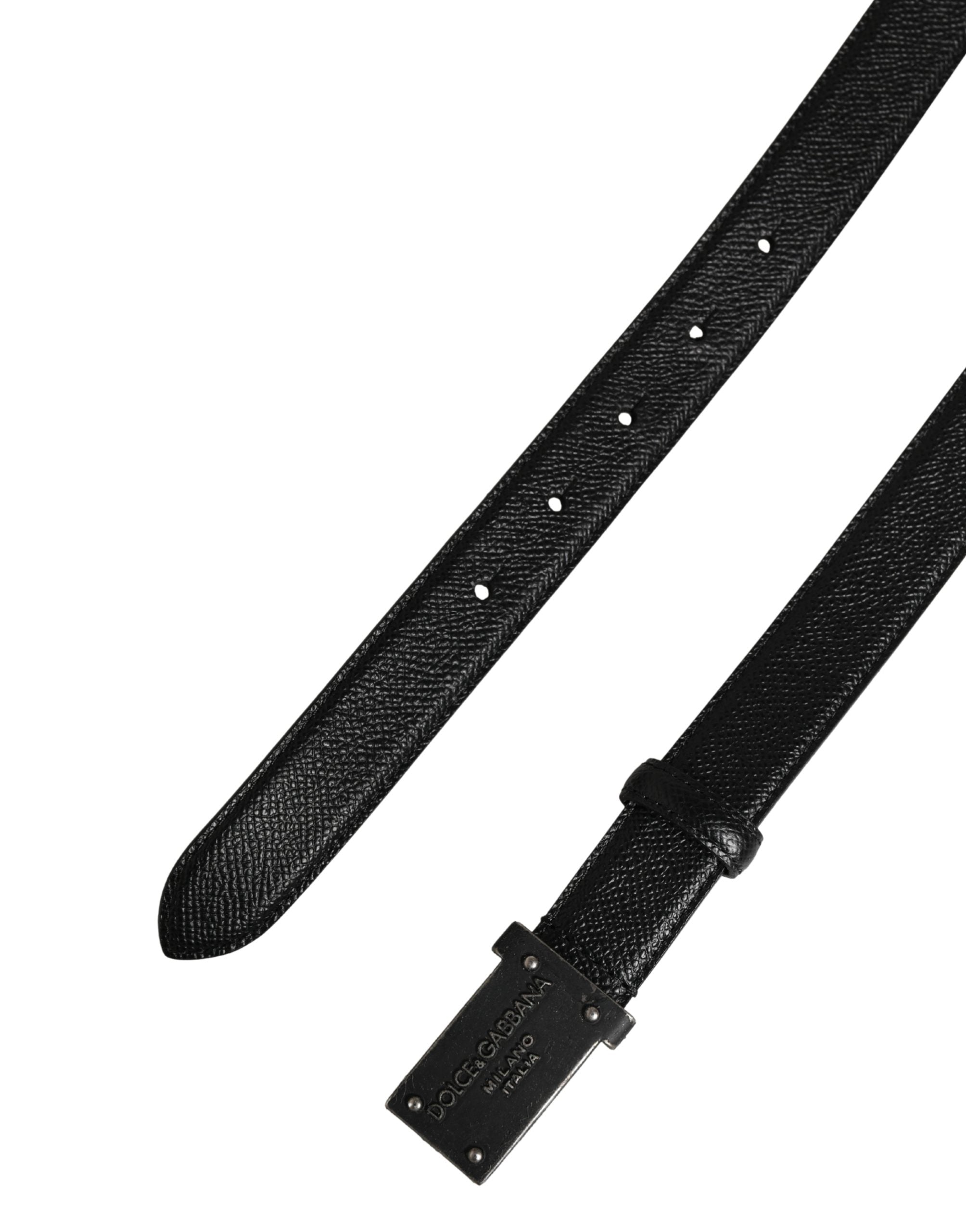 Dolce & Gabbana Men Black Calf Leather Logo Metal Buckle Belt Dolce & Gabbana
