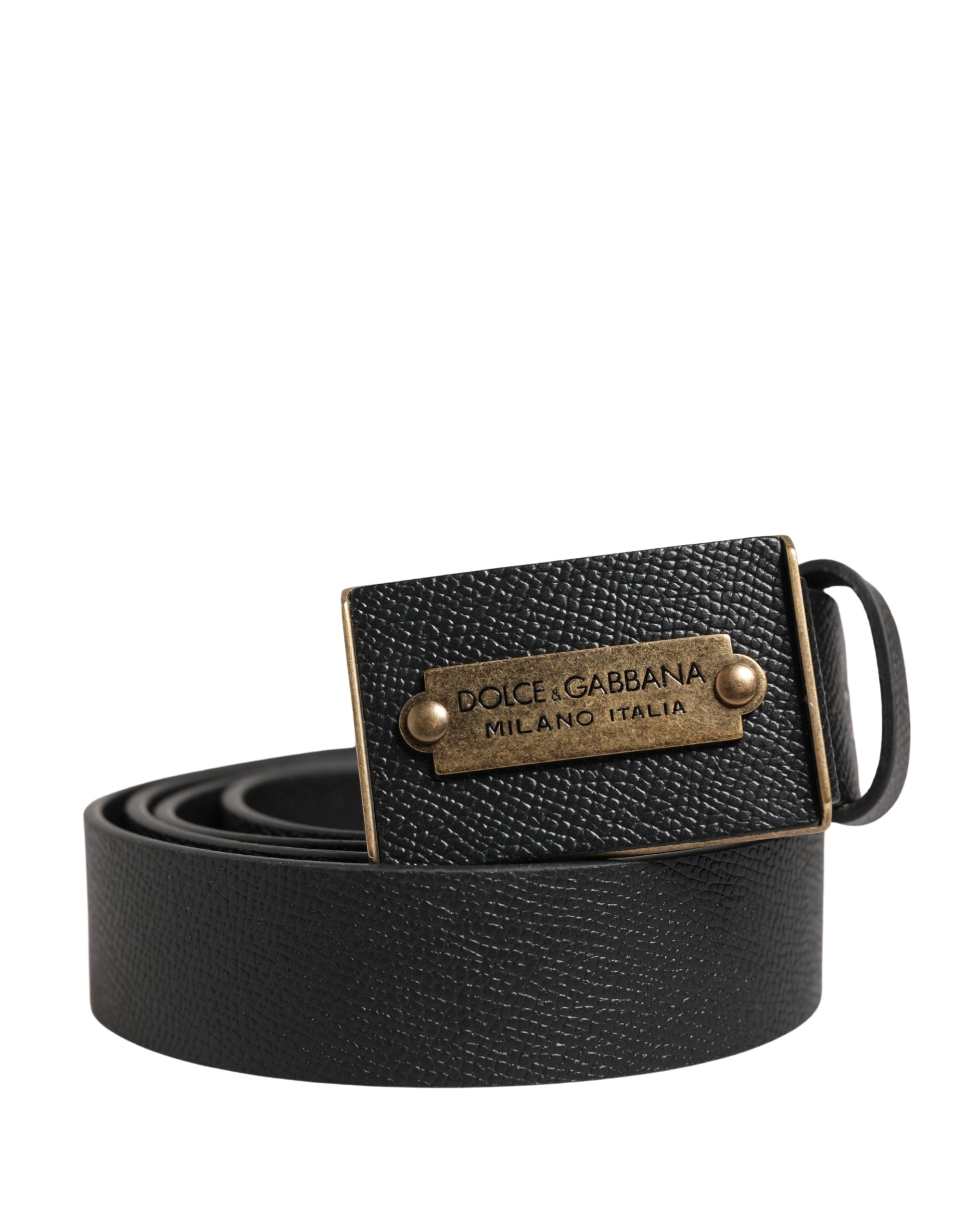 Dolce & Gabbana Men Black Calf Leather Metal Buckle Belt Dolce & Gabbana