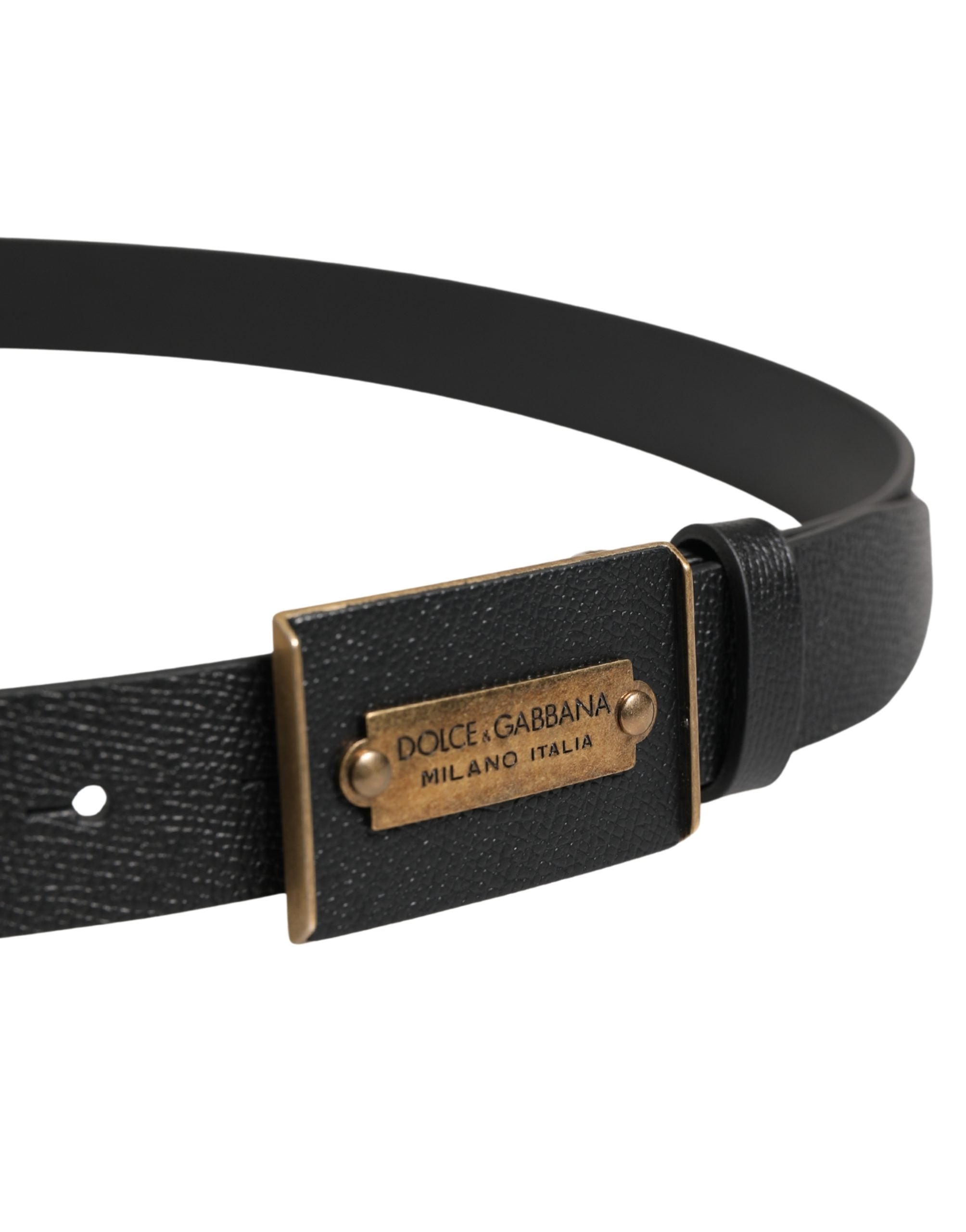 Dolce & Gabbana Men Black Calf Leather Metal Buckle Belt Dolce & Gabbana