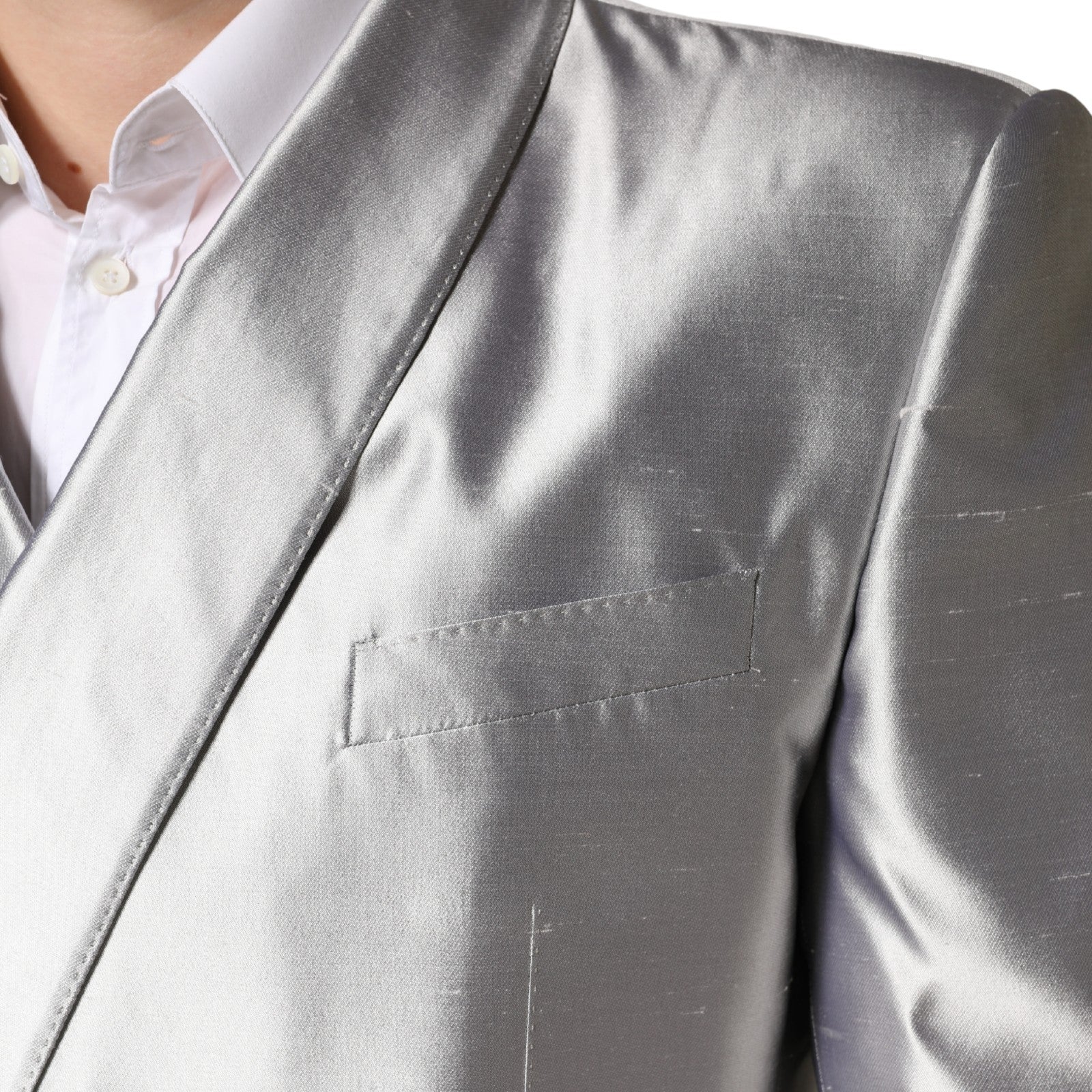 Dolce & Gabbana Silver SICILIA Silk Double Breasted Blazer Dolce & Gabbana