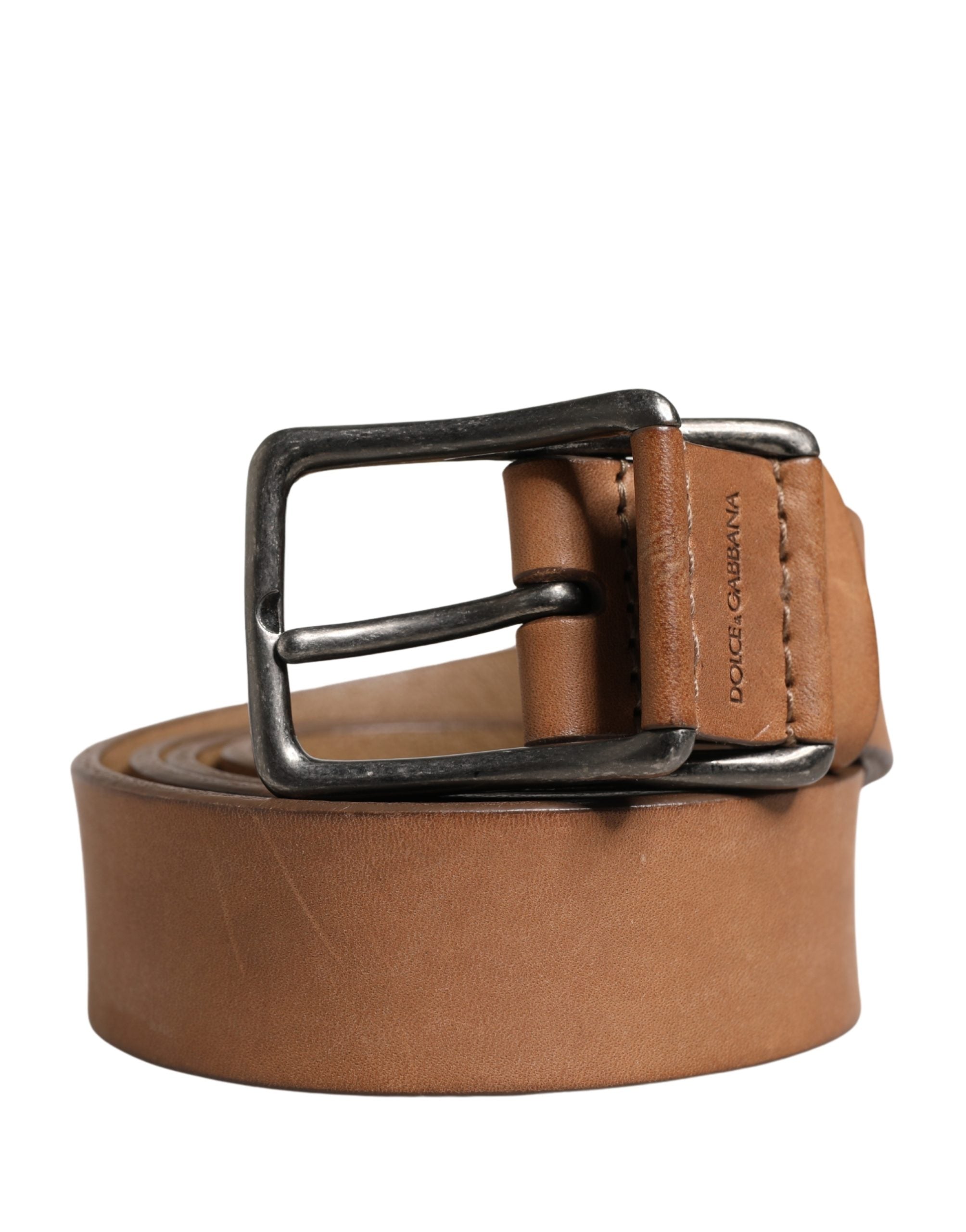 Dolce & Gabbana Men Brown Leather Classic Metal Buckle Belt Dolce & Gabbana