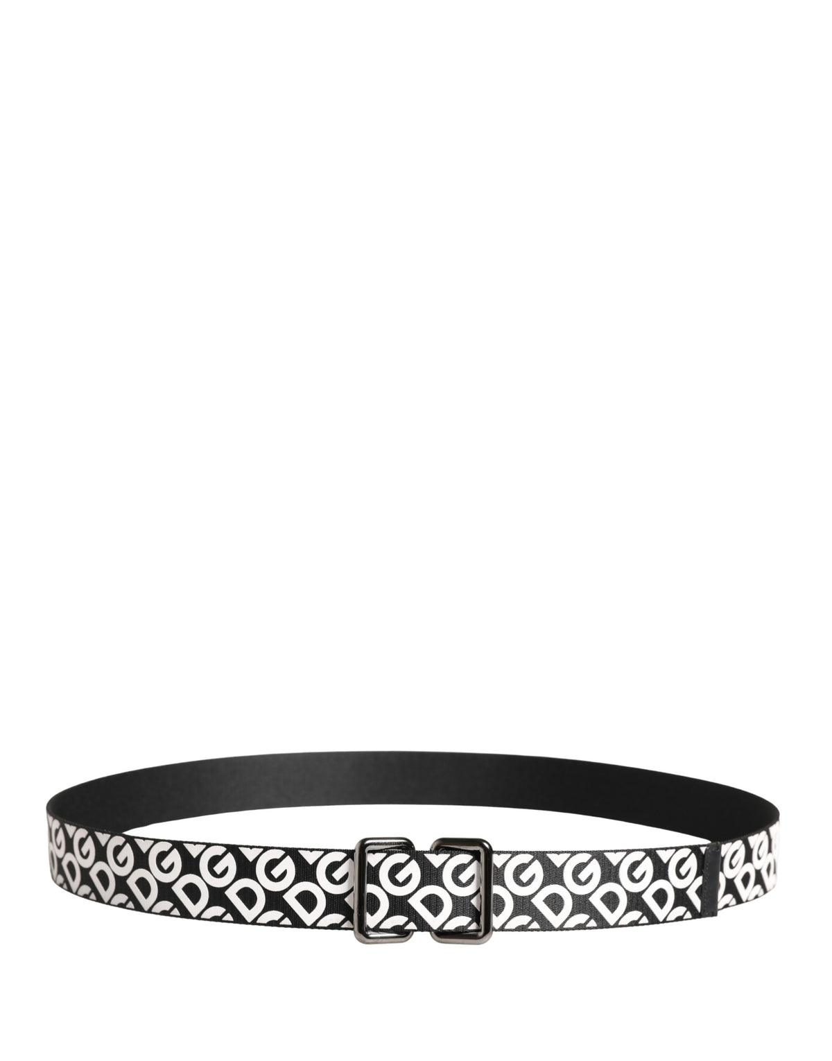 Dolce & Gabbana White Black Logo Leather Metal Buckle Belt
