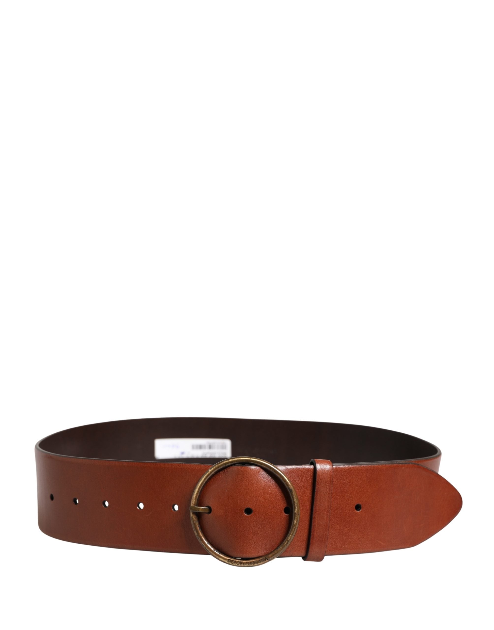 Dolce & Gabbana Men Brown Leather Wide Waist Metal Round Buckle Belt Dolce & Gabbana