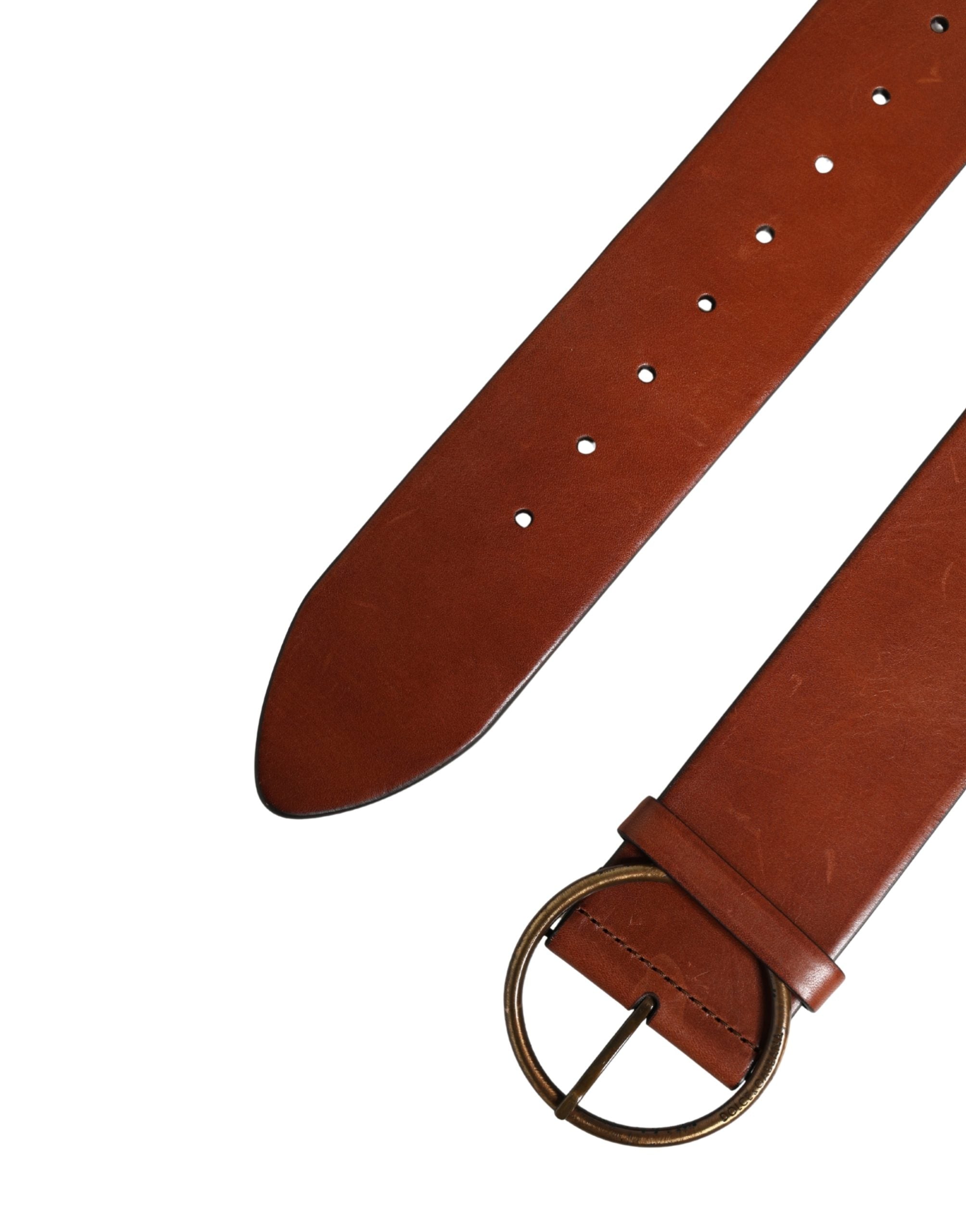 Dolce & Gabbana Men Brown Leather Wide Waist Metal Round Buckle Belt Dolce & Gabbana