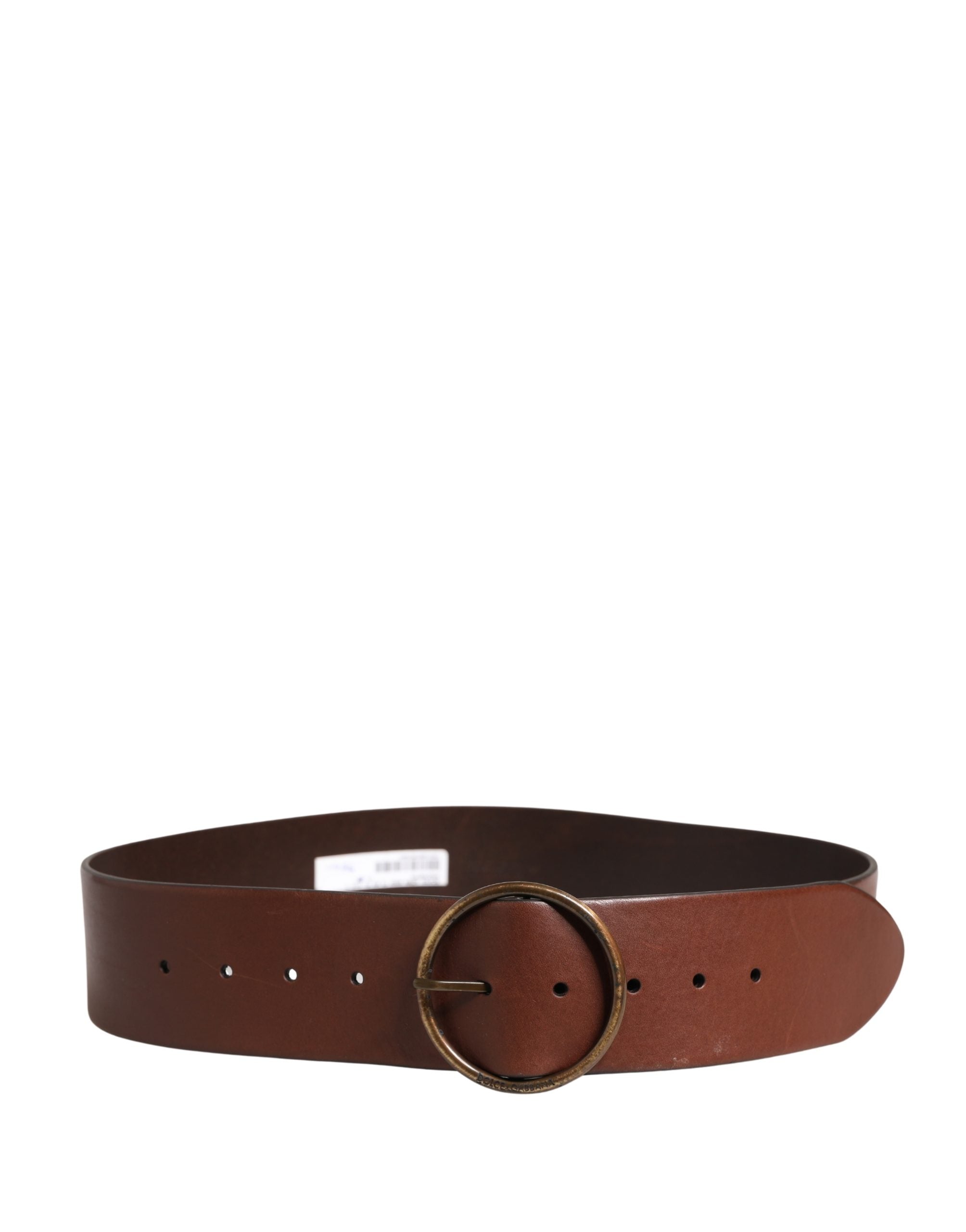 Dolce & Gabbana Brown Leather Wide Waist Metal Round Belt Dolce & Gabbana
