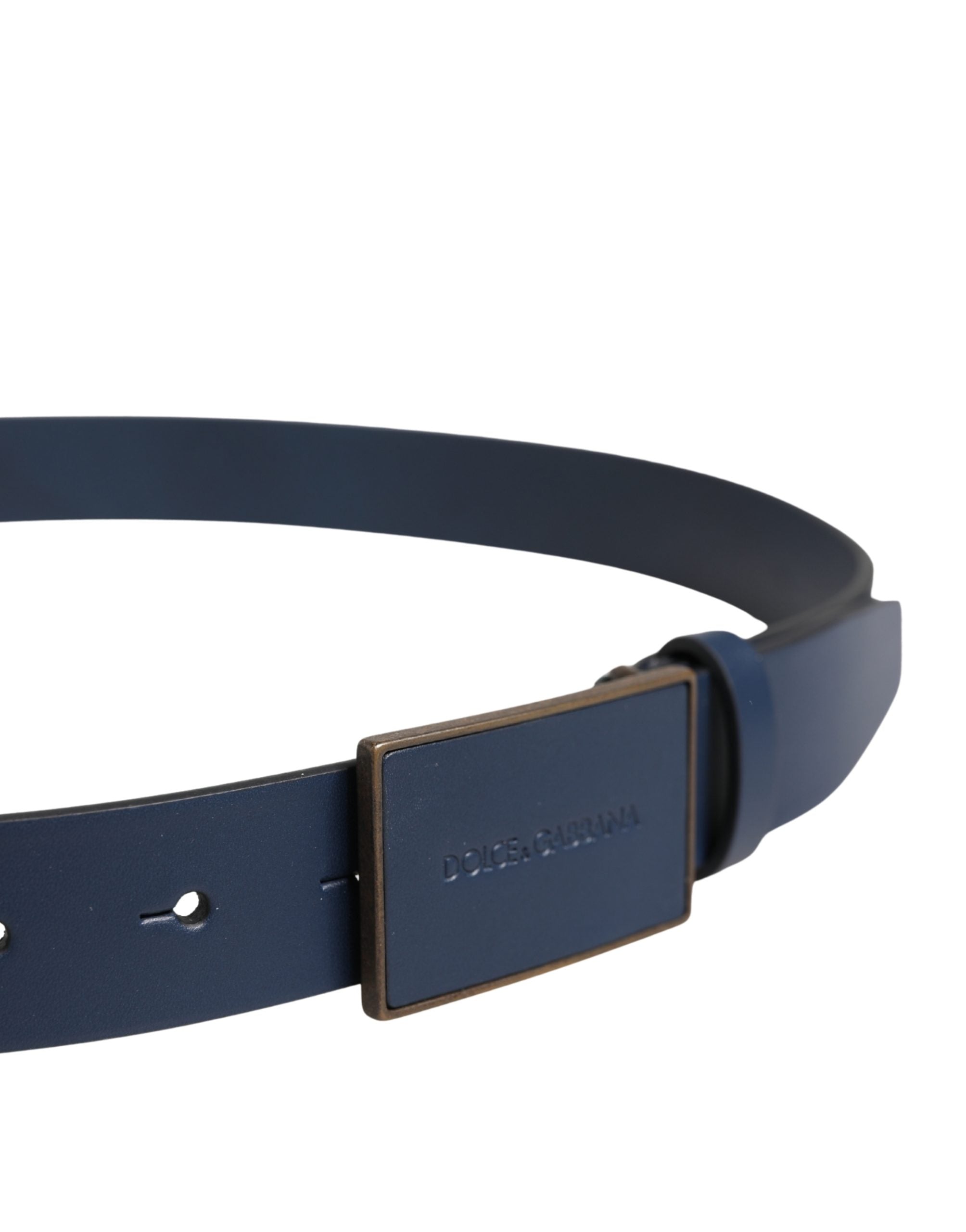 Dolce & Gabbana Men Blue Calf Leather Logo Metal Buckle Belt Dolce & Gabbana