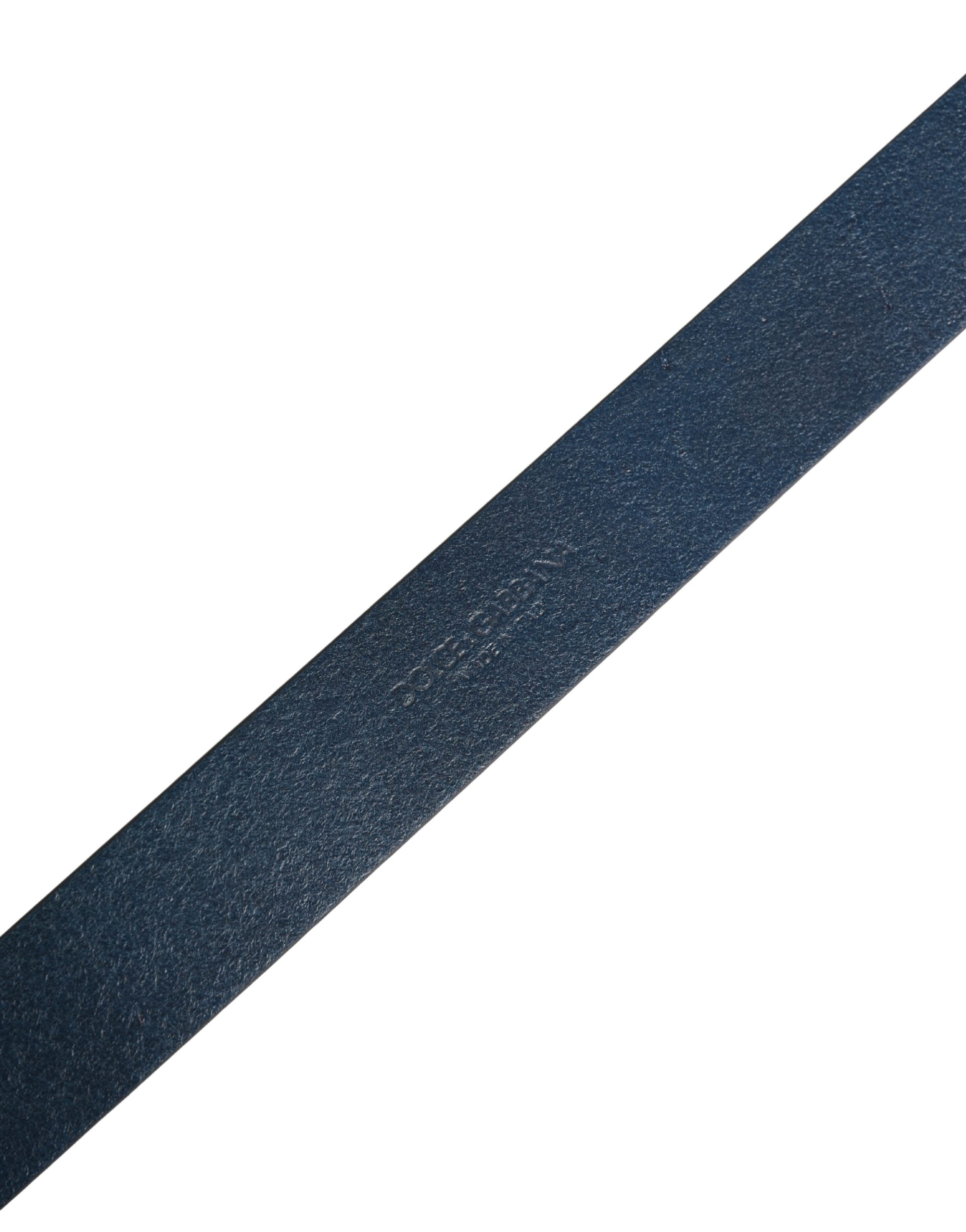 Dolce & Gabbana Men Blue Calf Leather Logo Metal Buckle Belt Dolce & Gabbana