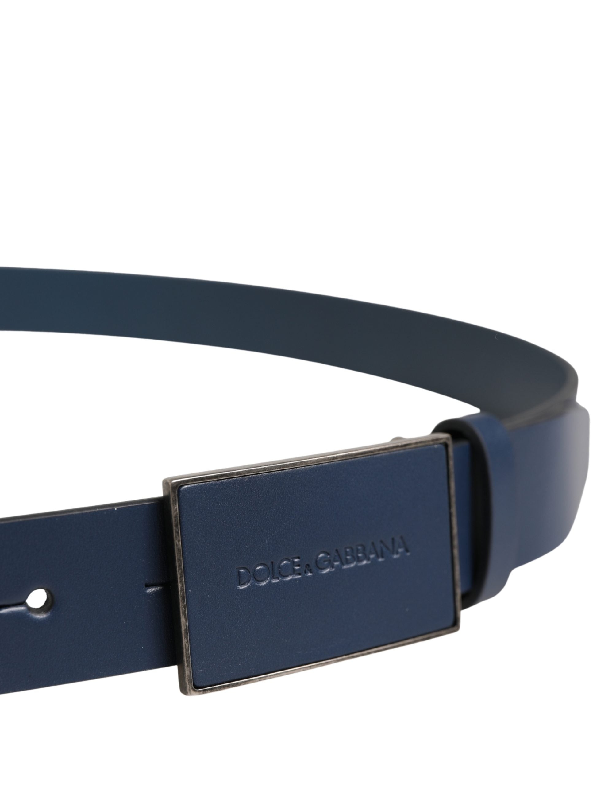 Dolce & Gabbana Men Blue Calf Leather Logo Metal Buckle Belt Dolce & Gabbana