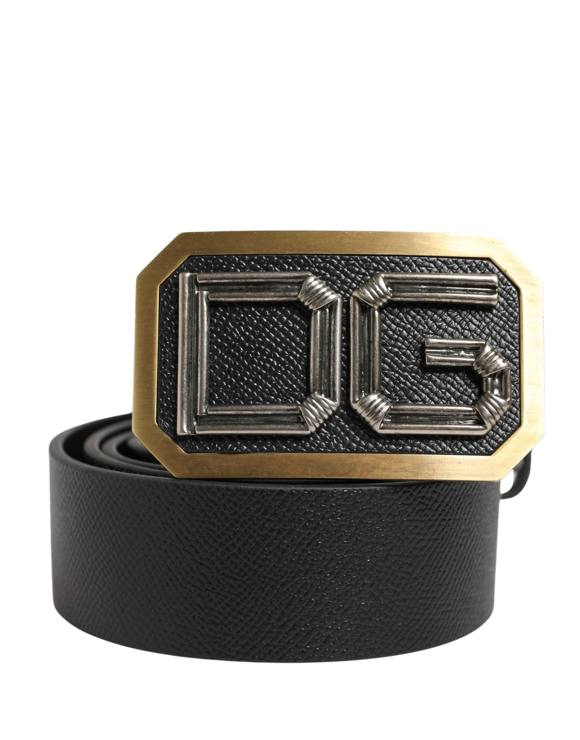 Dolce & Gabbana Men Black Leather DG Logo Metal Buckle Belt Dolce & Gabbana