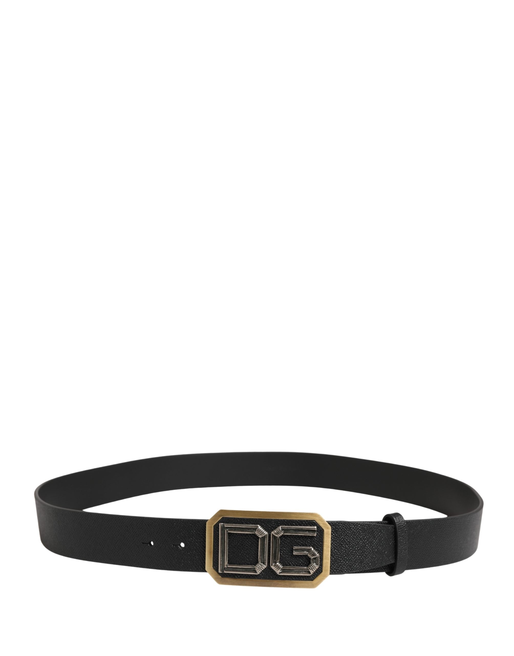 Dolce & Gabbana Men Black Leather DG Logo Metal Buckle Belt Dolce & Gabbana