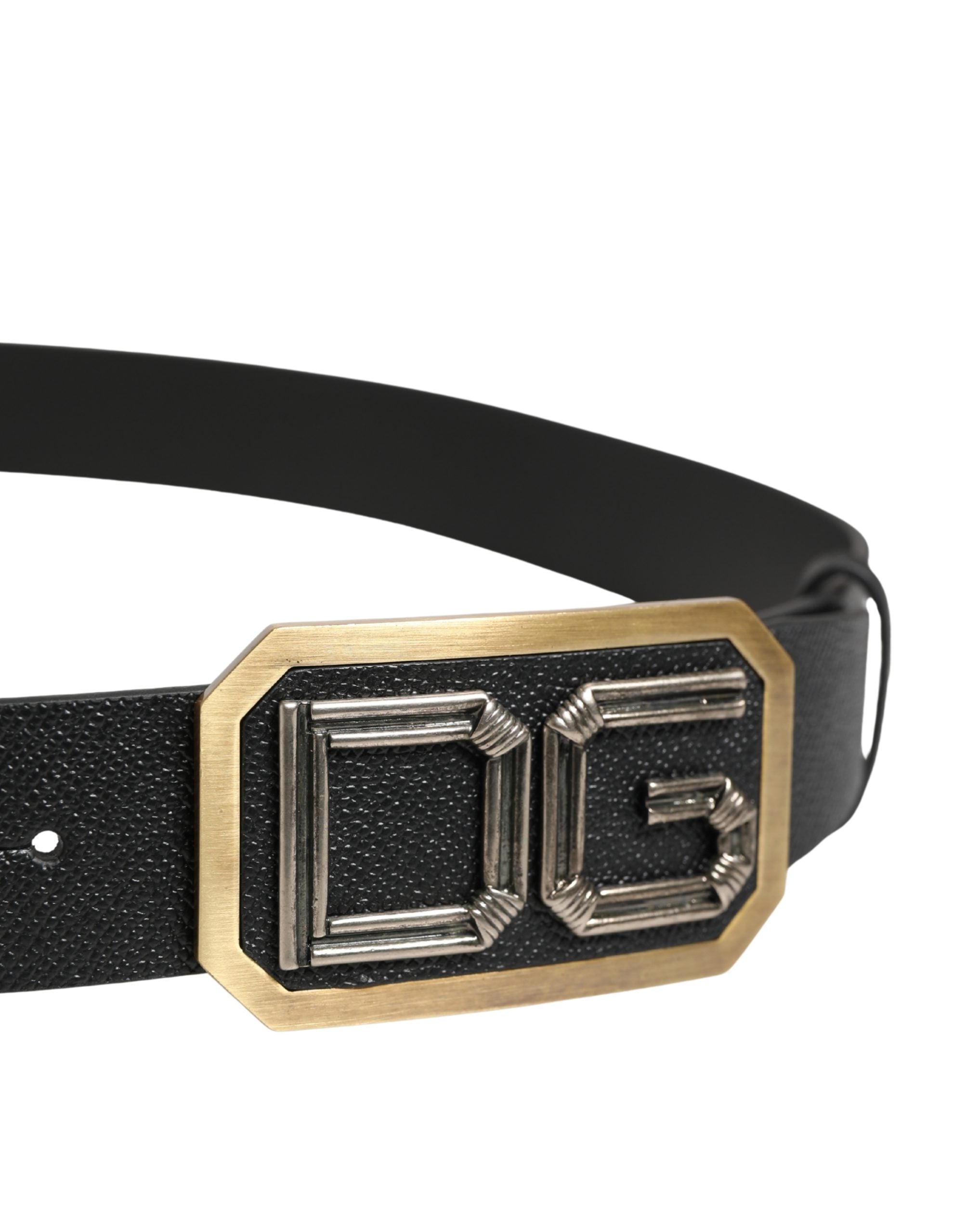 Dolce & Gabbana Men Black Leather DG Logo Metal Buckle Belt Dolce & Gabbana