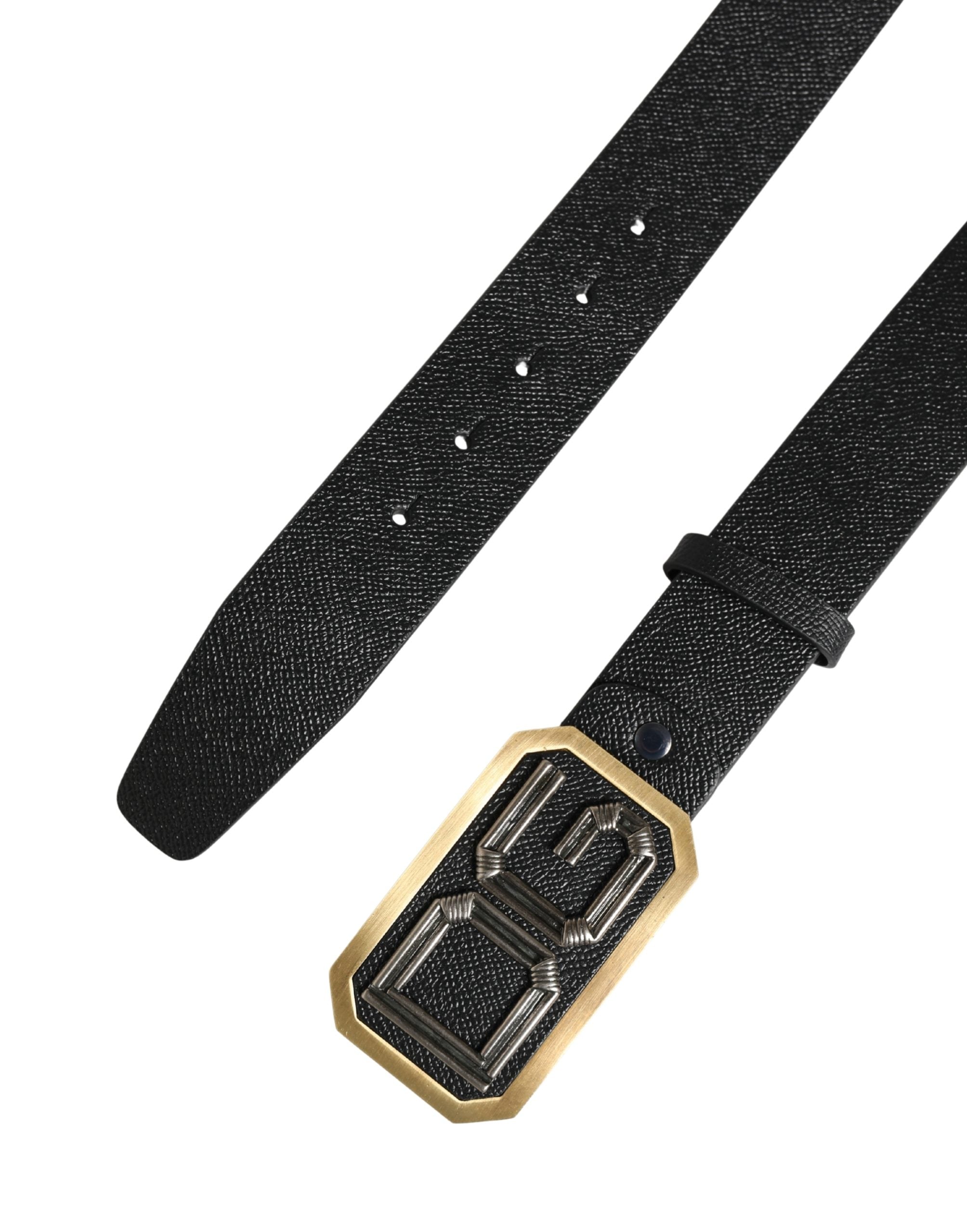 Dolce & Gabbana Men Black Leather DG Logo Metal Buckle Belt Dolce & Gabbana