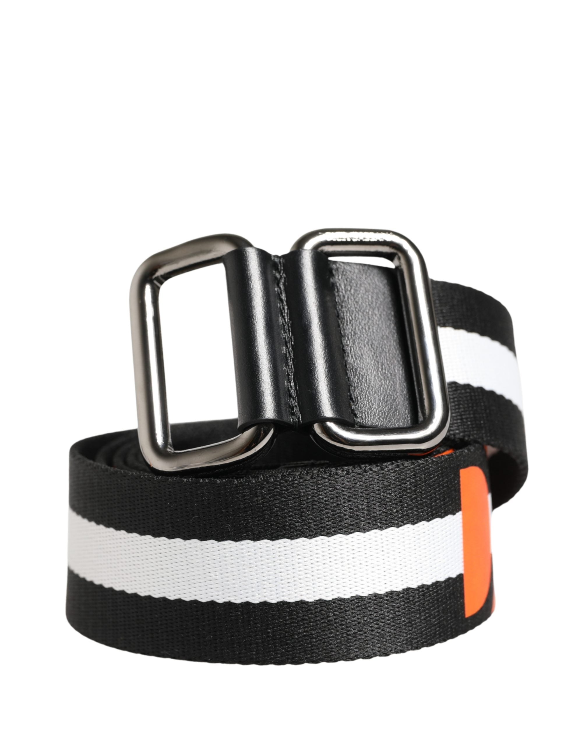 Dolce & Gabbana Men Black White Nylon Logo Metal Buckle Belt Dolce & Gabbana