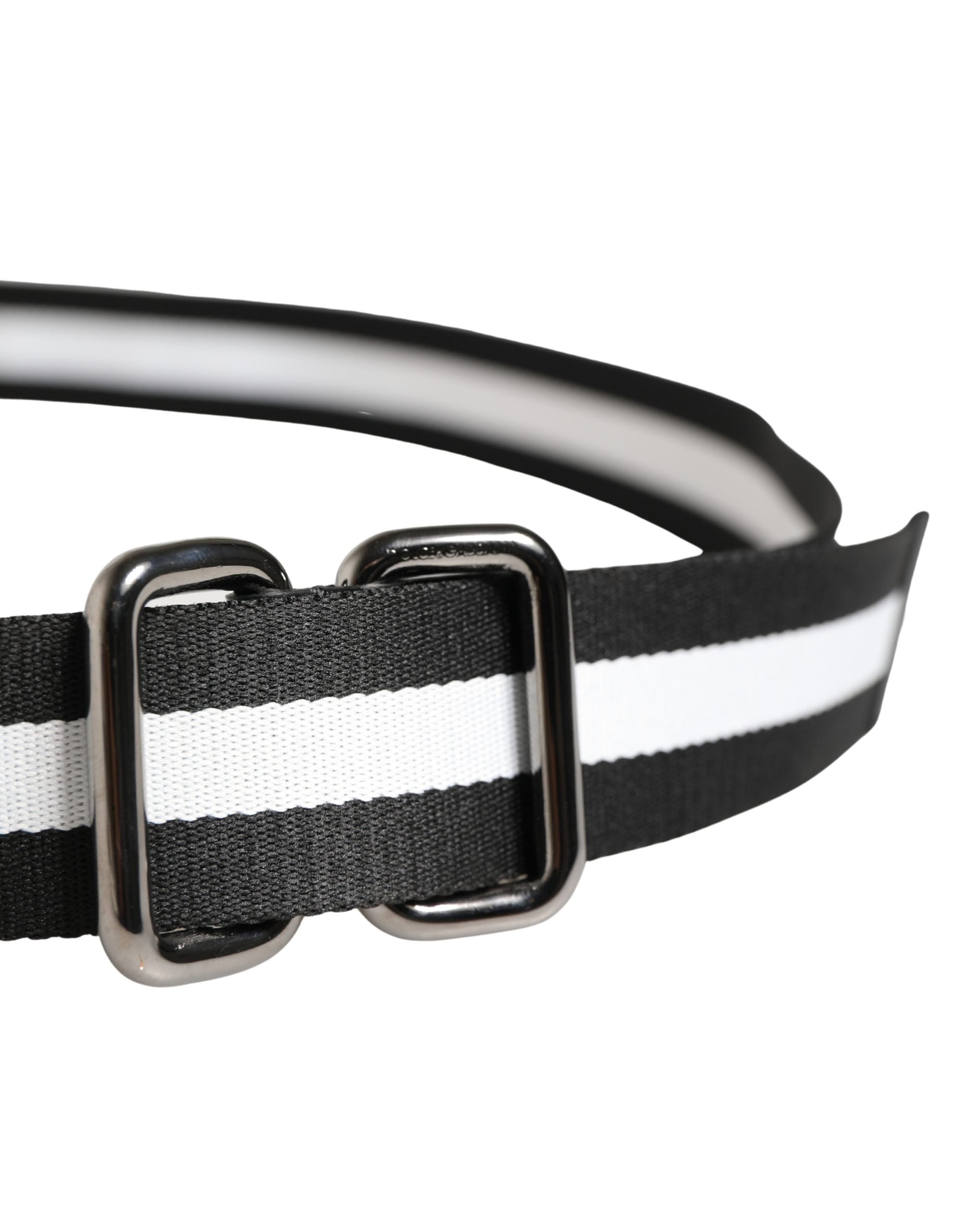 Dolce & Gabbana Men Black White Nylon Logo Metal Buckle Belt Dolce & Gabbana