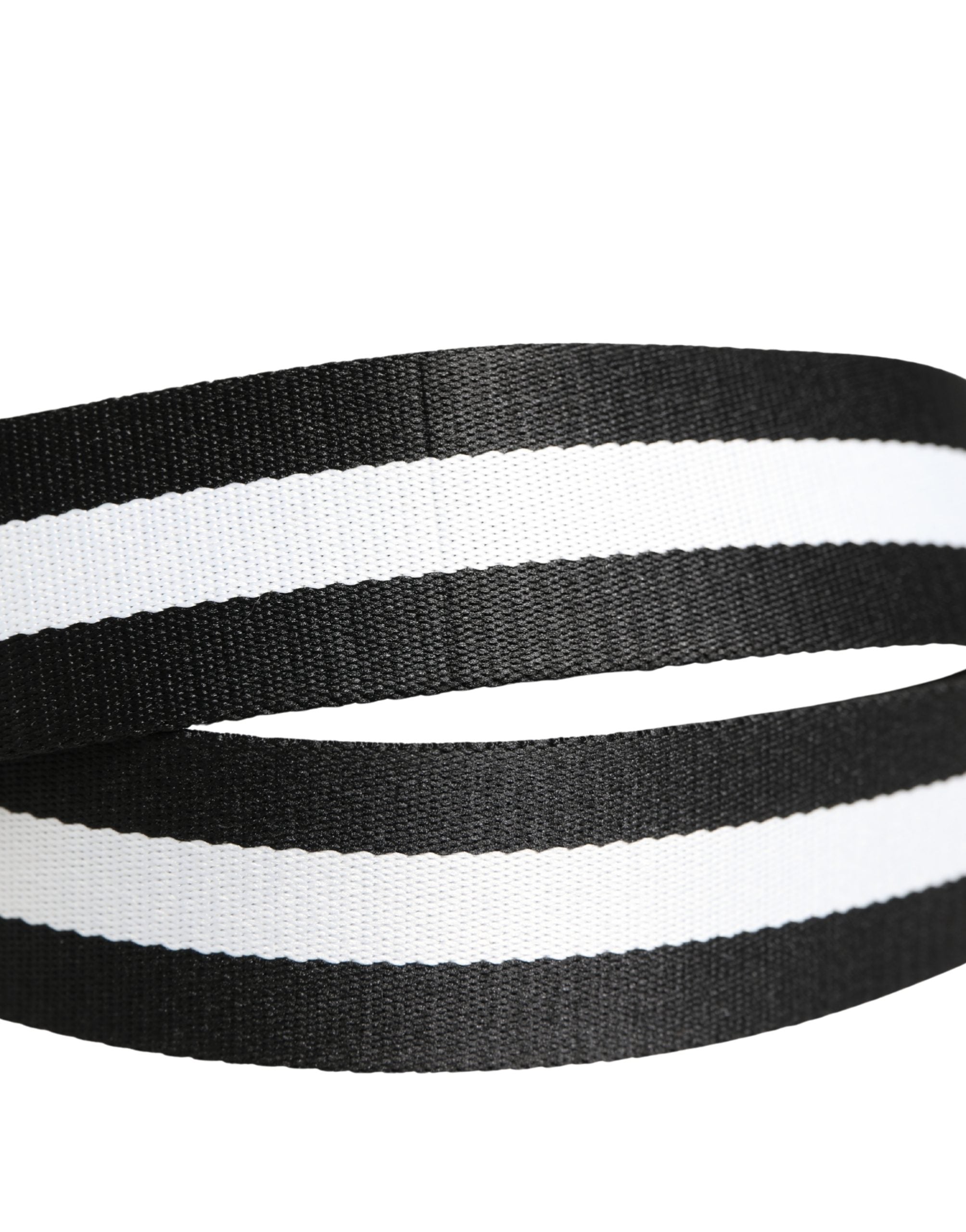 Dolce & Gabbana Men Black White Nylon Logo Metal Buckle Belt Dolce & Gabbana