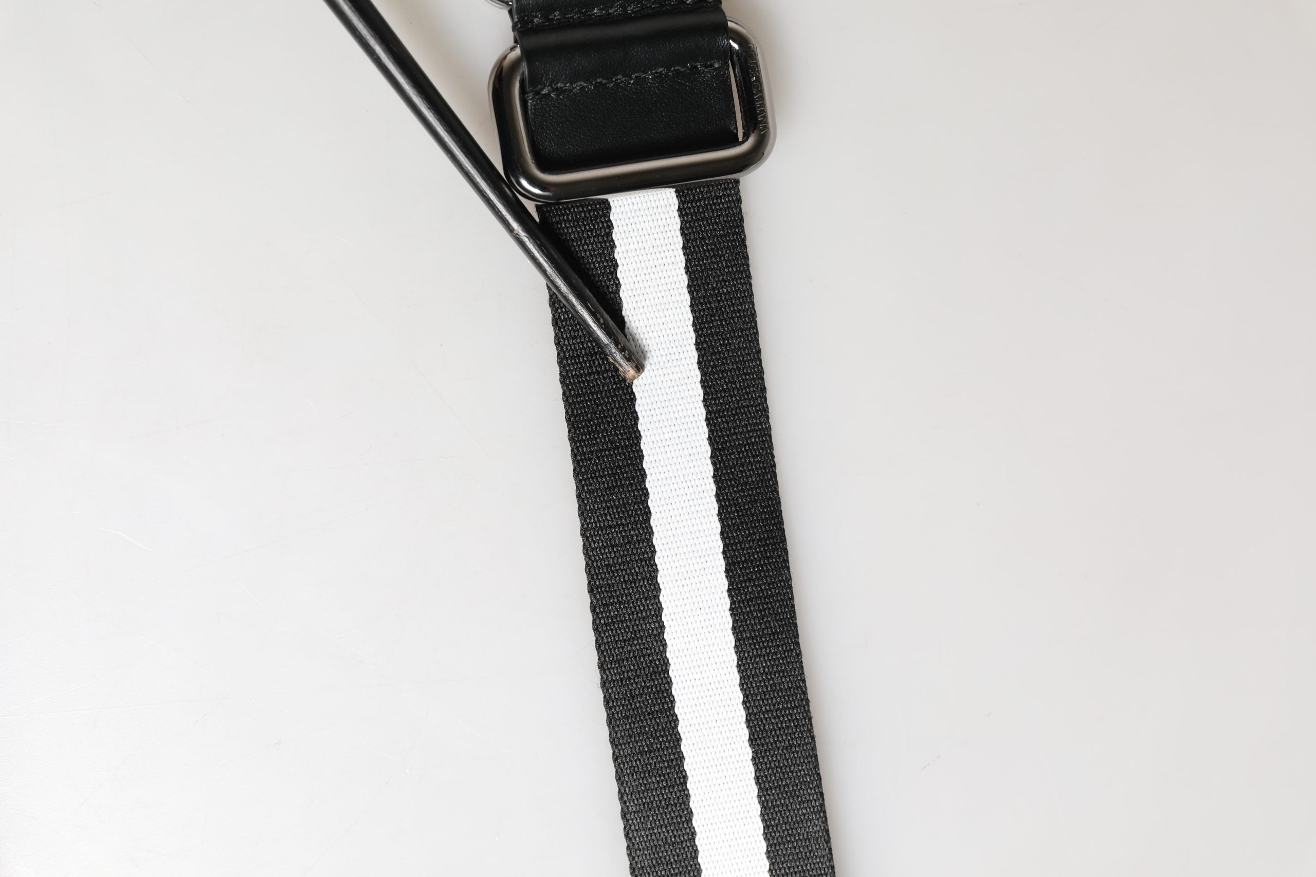 Dolce & Gabbana Men Black White Nylon Logo Metal Buckle Belt Dolce & Gabbana