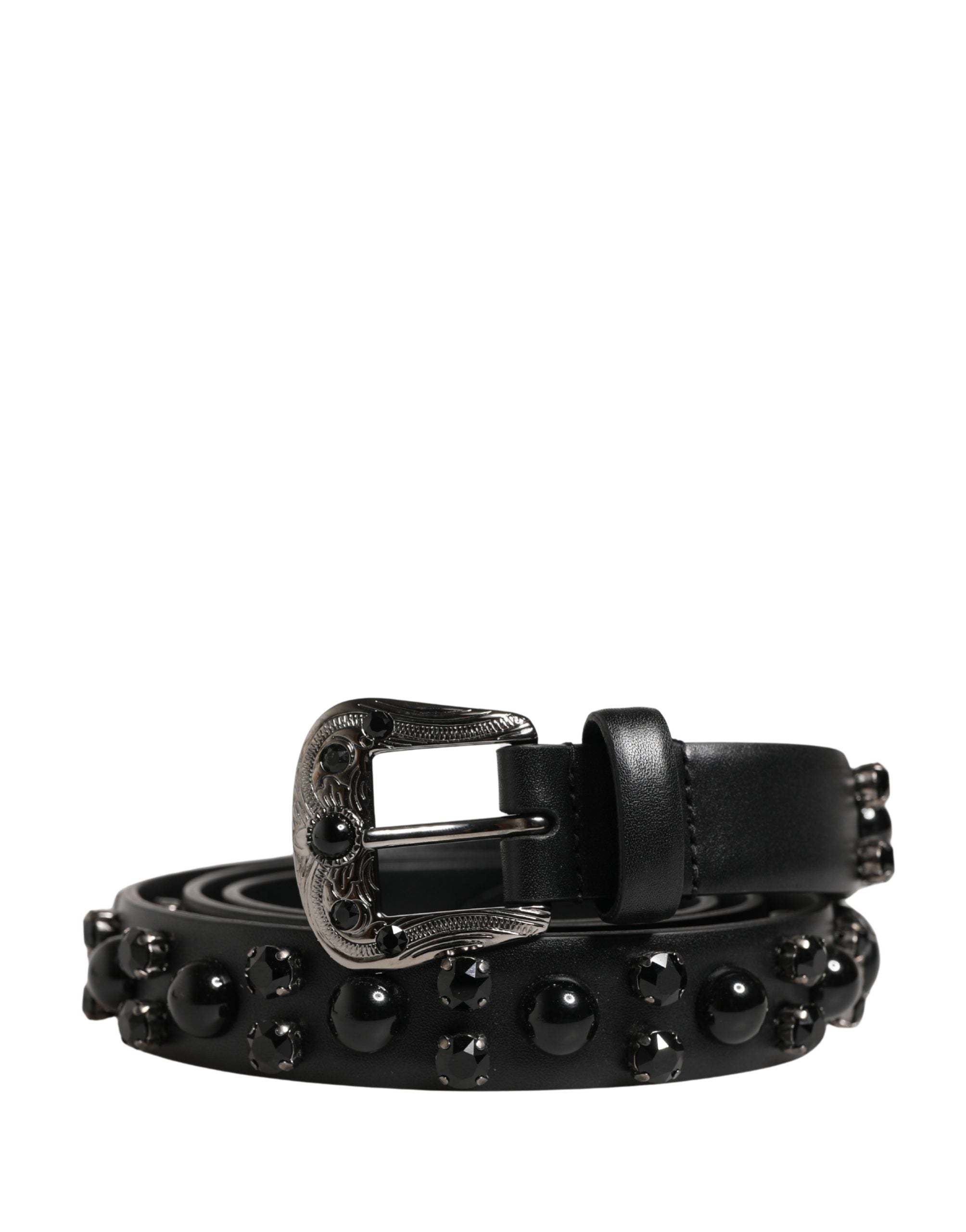 Dolce & Gabbana Men Black Calf Embellished Metal Buckle Belt Dolce & Gabbana
