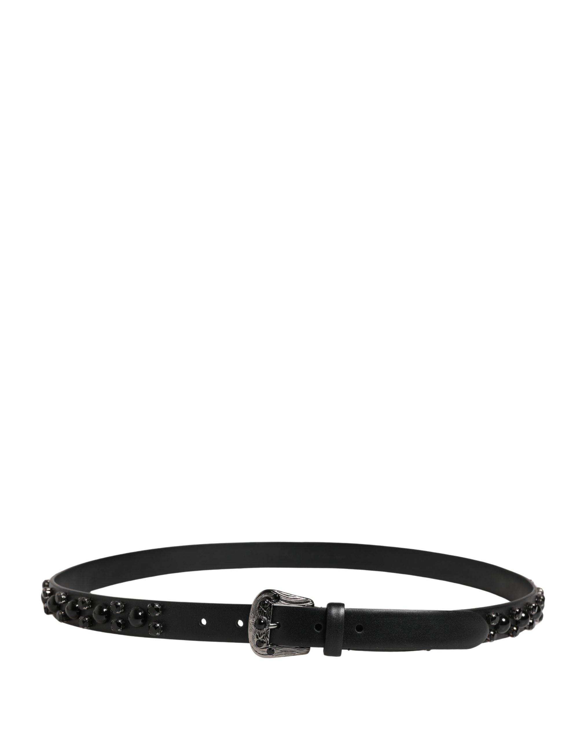 Dolce & Gabbana Men Black Calf Embellished Metal Buckle Belt Dolce & Gabbana