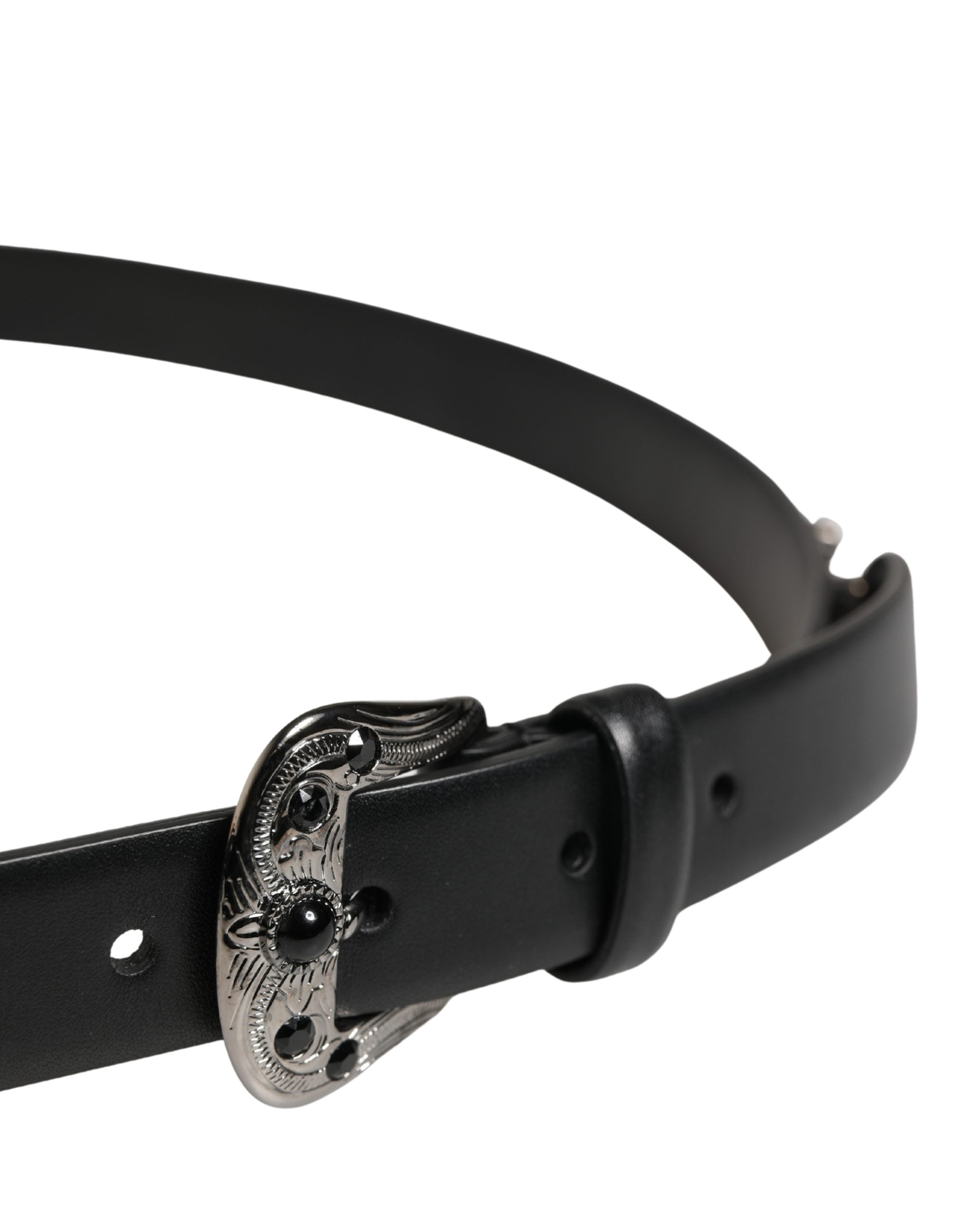 Dolce & Gabbana Men Black Calf Embellished Metal Buckle Belt Dolce & Gabbana