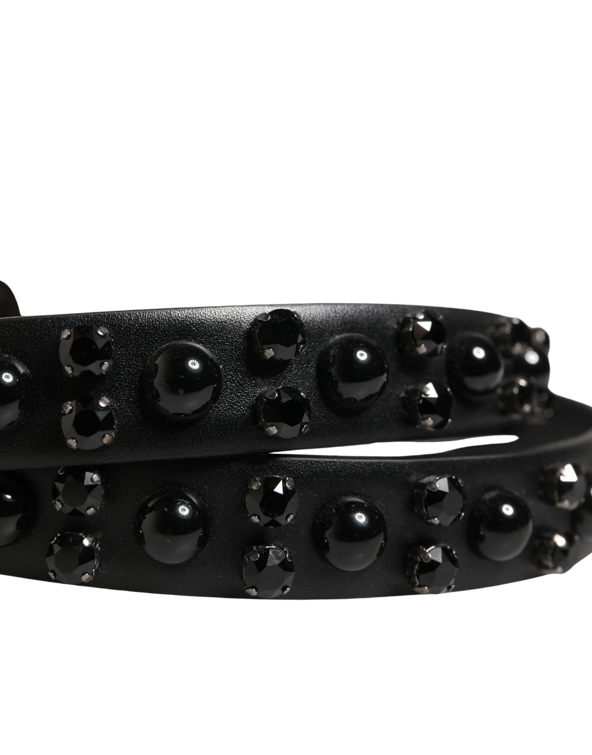 Dolce & Gabbana Men Black Calf Embellished Metal Buckle Belt Dolce & Gabbana