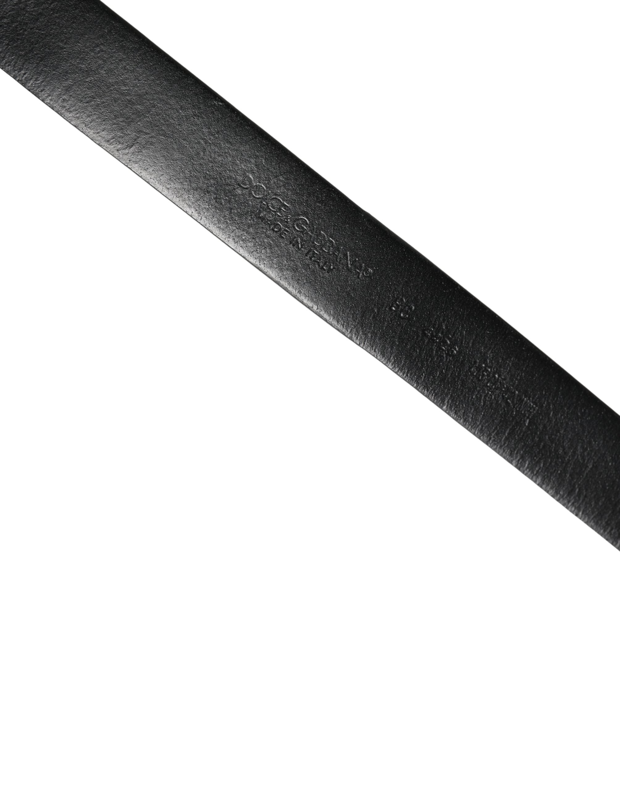 Dolce & Gabbana Men Black Calf Embellished Metal Buckle Belt Dolce & Gabbana