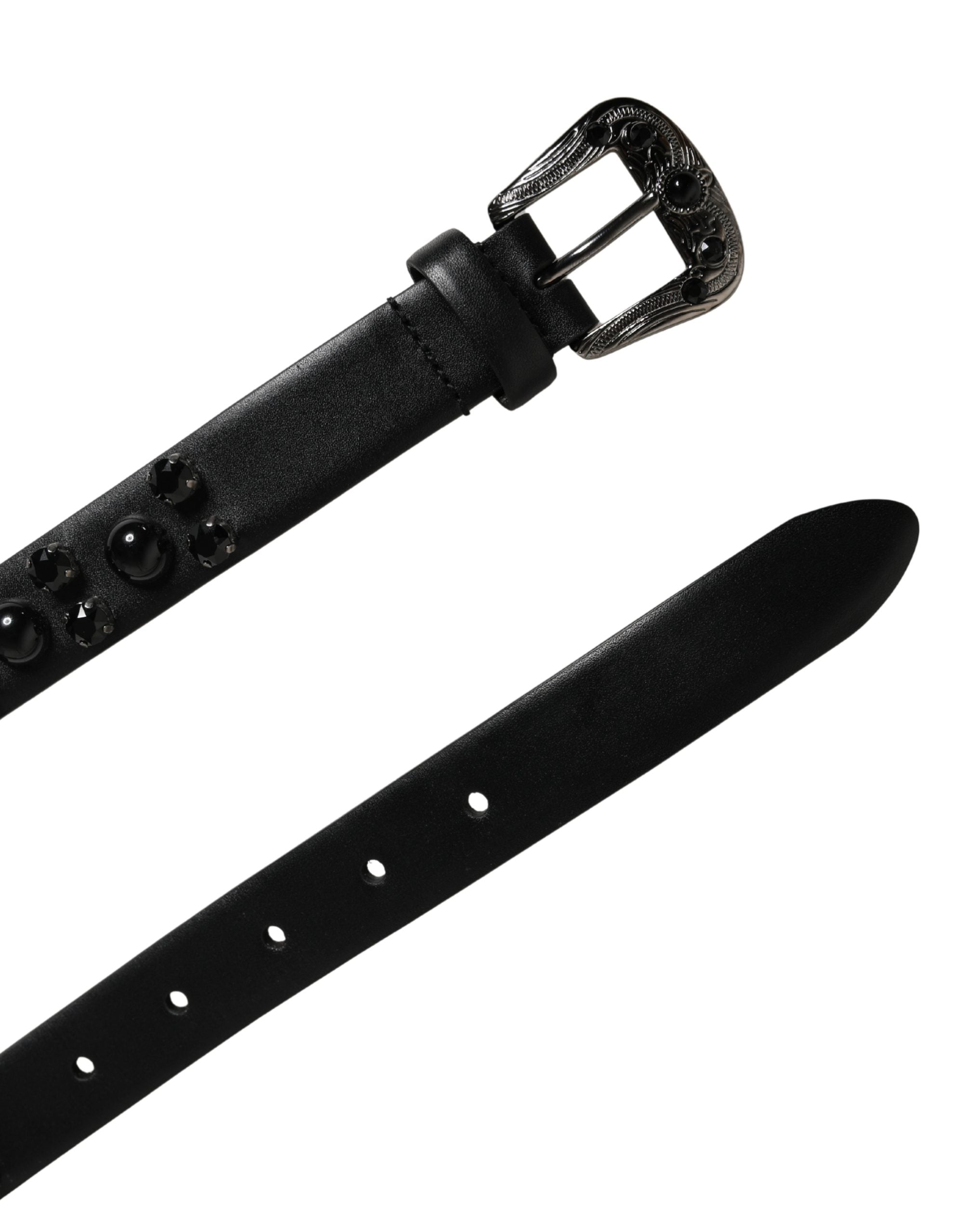 Dolce & Gabbana Men Black Calf Embellished Metal Buckle Belt Dolce & Gabbana