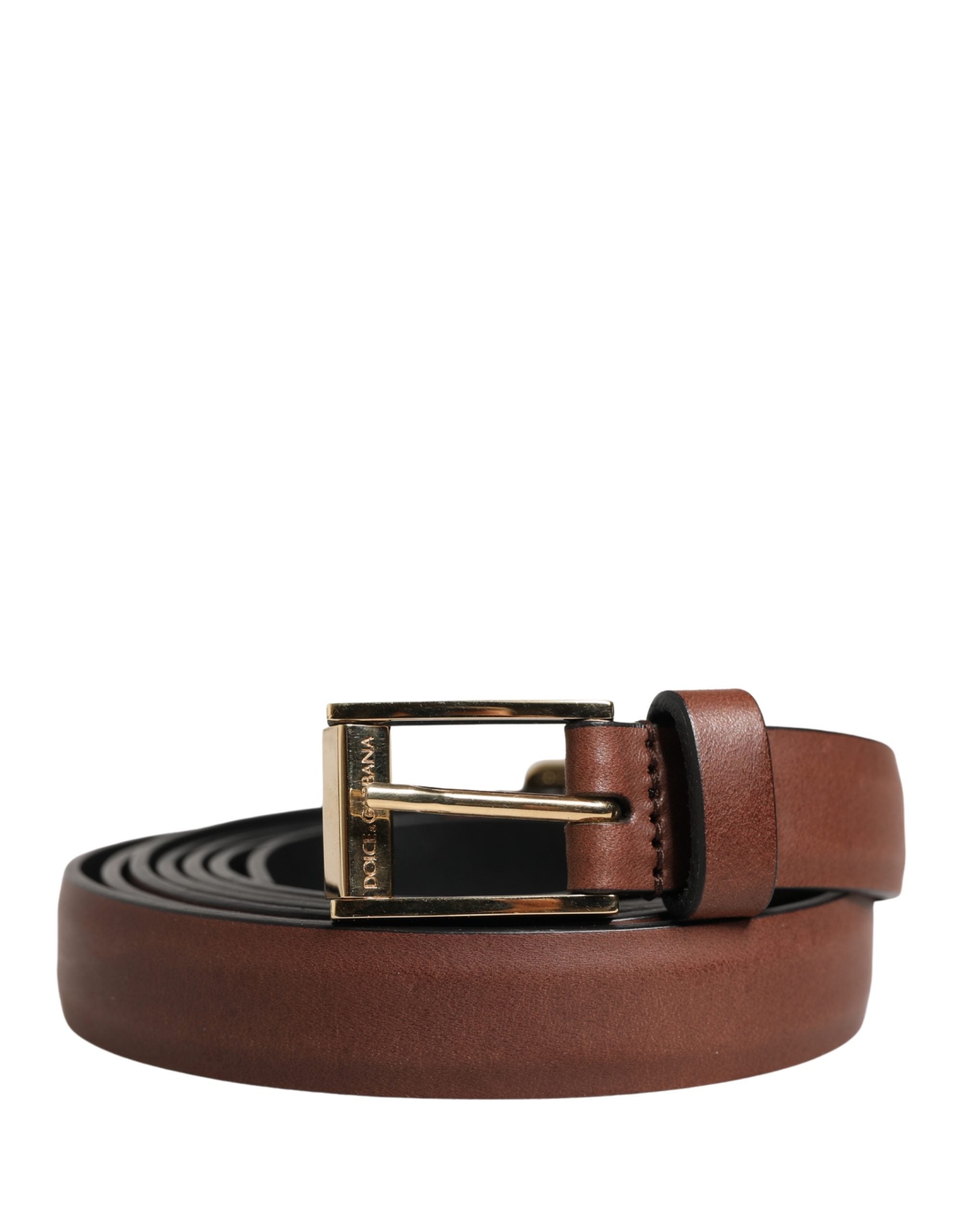 Dolce & Gabbana Men Brown Leather Classic Metal Buckle Belt Dolce & Gabbana