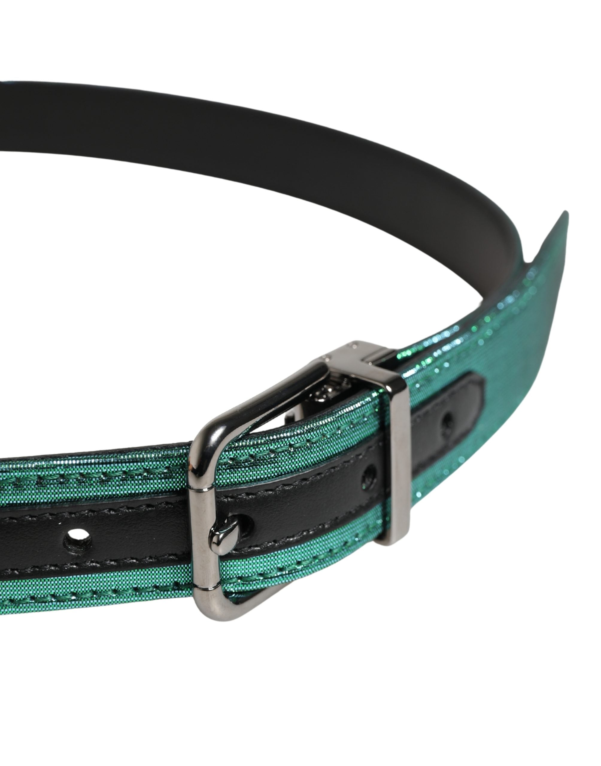 Dolce & Gabbana Men Green Lurex Polyester Metal Buckle Belt Dolce & Gabbana