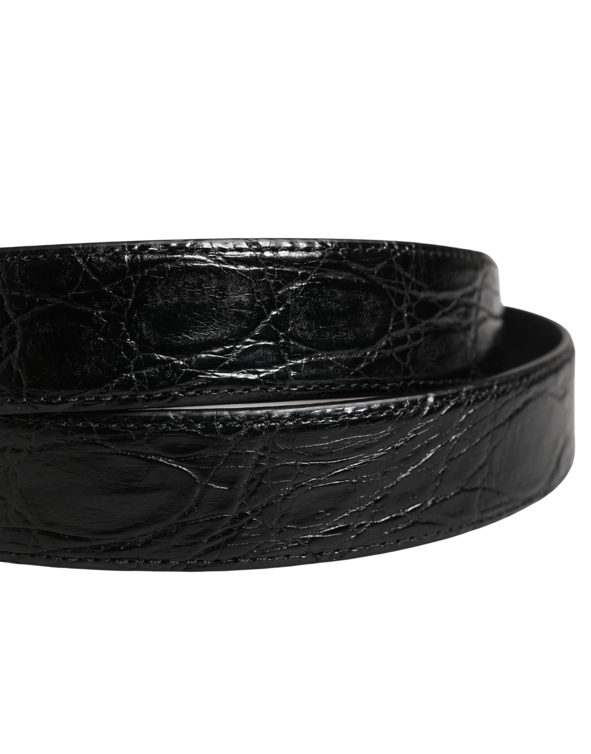 Dolce & Gabbana Men Black Exotic Leather Logo Buckle Belt Dolce & Gabbana