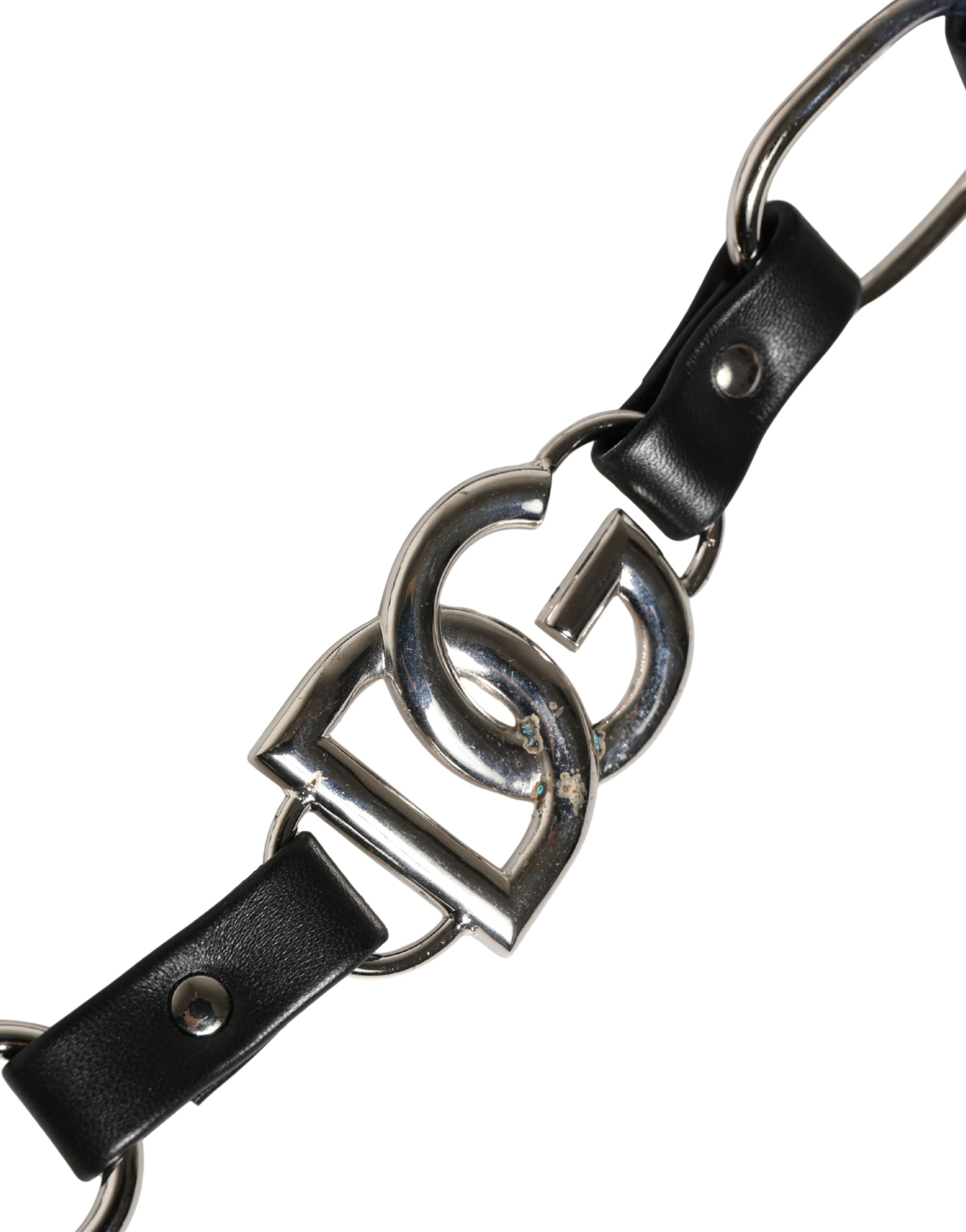 Dolce & Gabbana Black Leather Silver Chain Bag Accessory Shoulder Strap Dolce & Gabbana