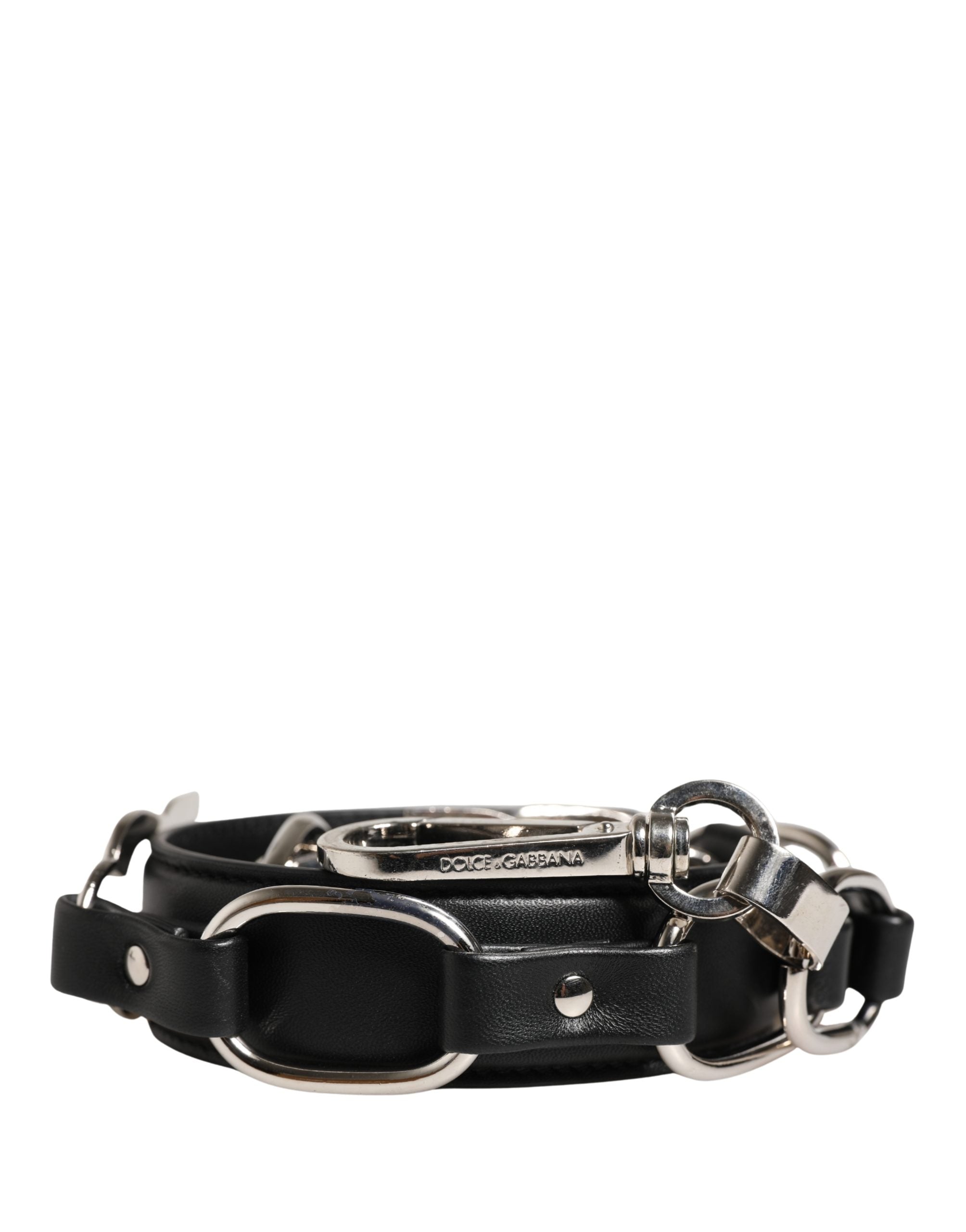 Dolce & Gabbana Black Leather Silver Chain Bag Accessory Shoulder Strap Dolce & Gabbana