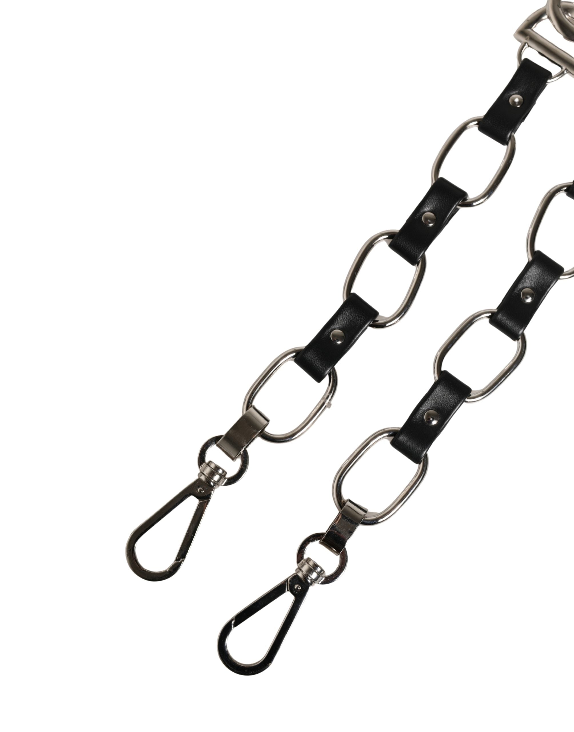 Dolce & Gabbana Black Leather Silver Chain Bag Accessory Shoulder Strap Dolce & Gabbana