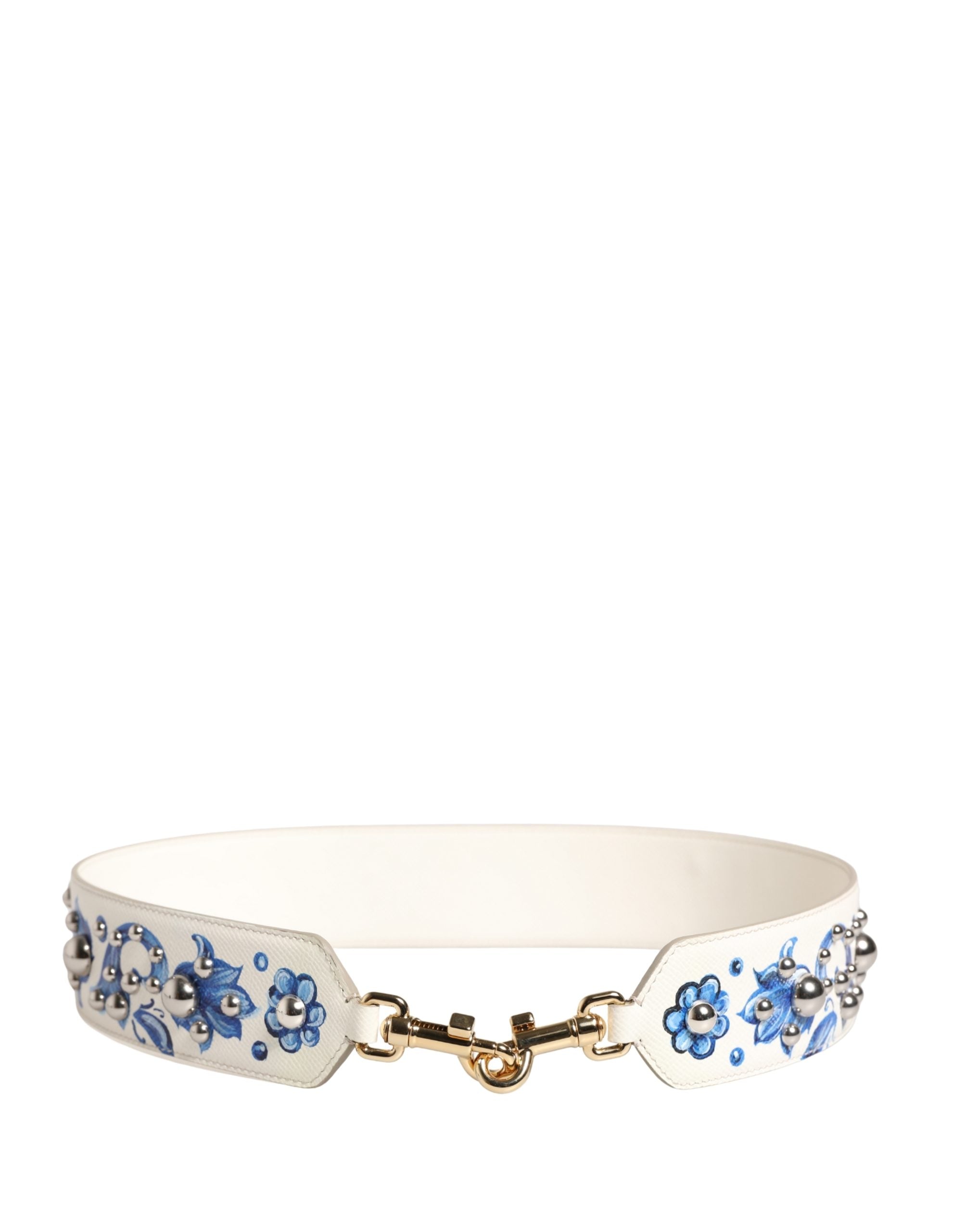 Dolce & Gabbana White Blue Floral Leather Stud Accessory Shoulder Strap Dolce & Gabbana