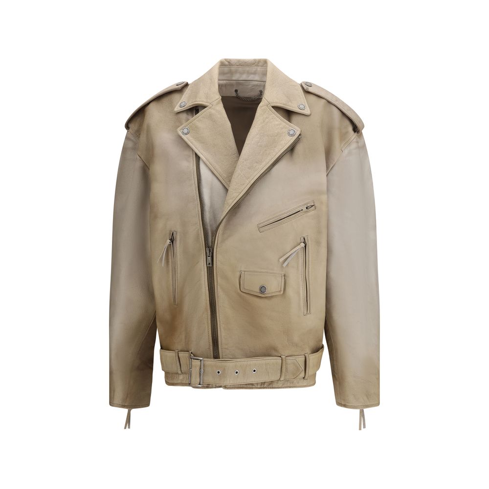 Golden Goose Beige Buffalo Leather Biker Jacket Golden Goose