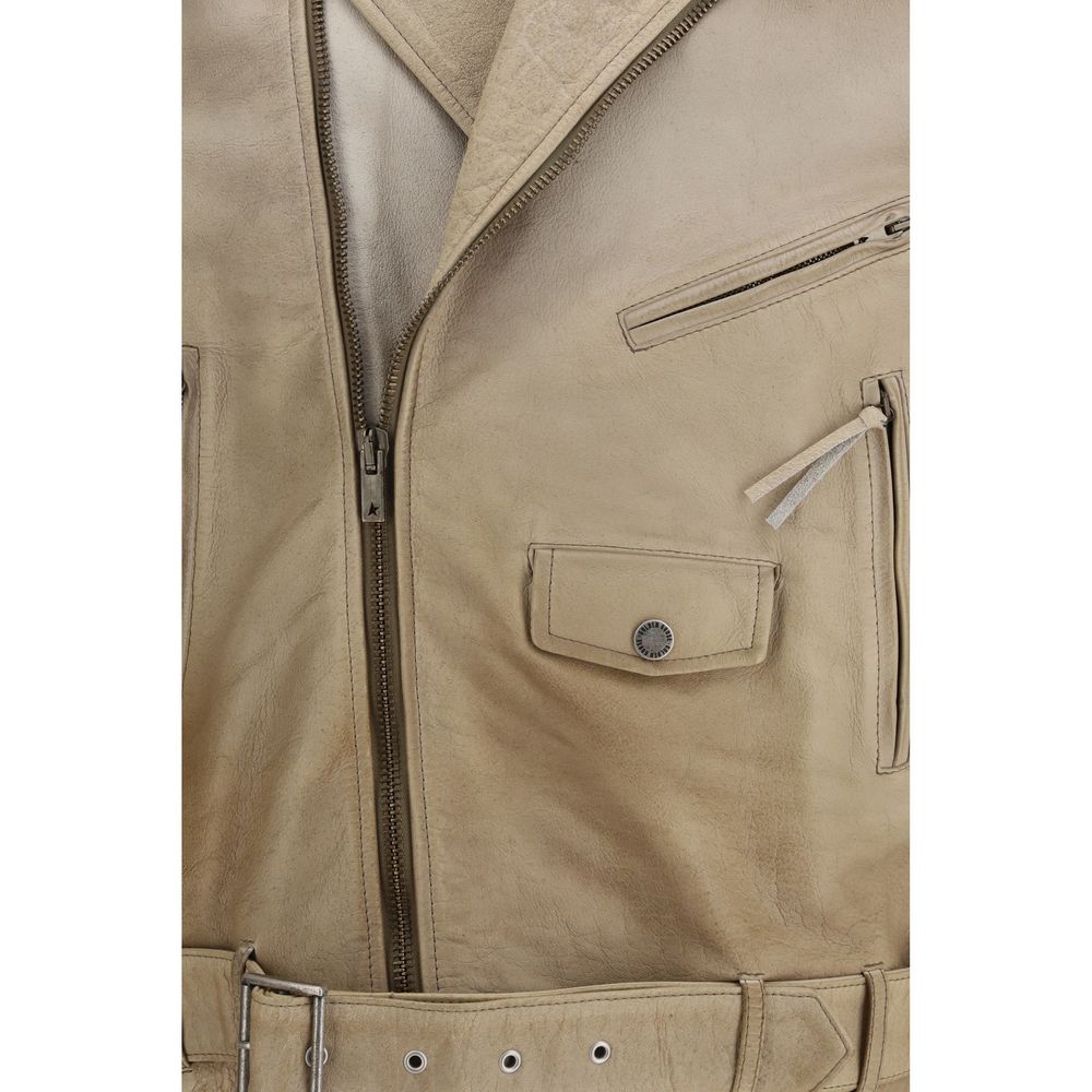 Golden Goose Beige Buffalo Leather Biker Jacket Golden Goose