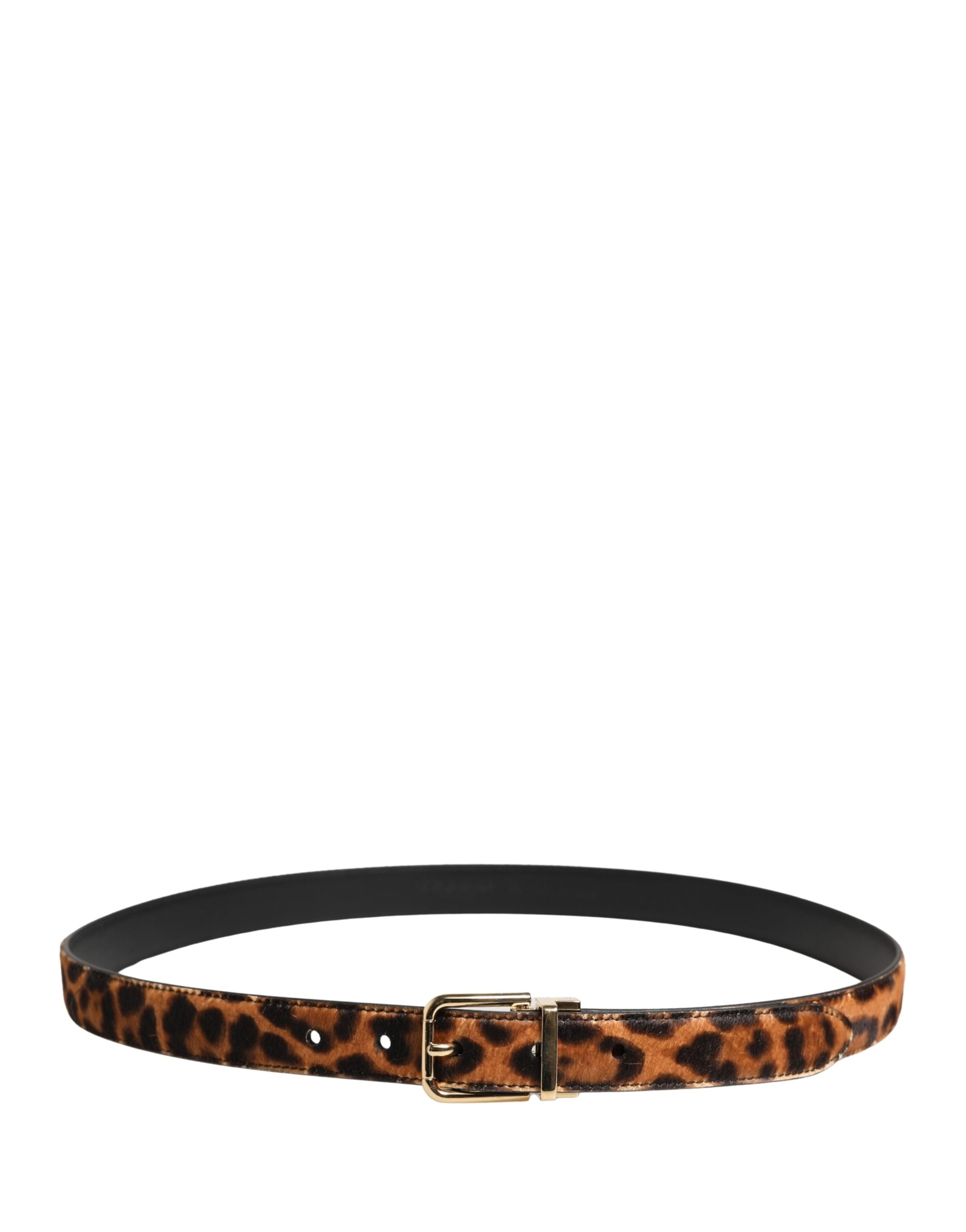 Dolce & Gabbana Brown Calf Fur Leopard Metal Buckle Belt Dolce & Gabbana