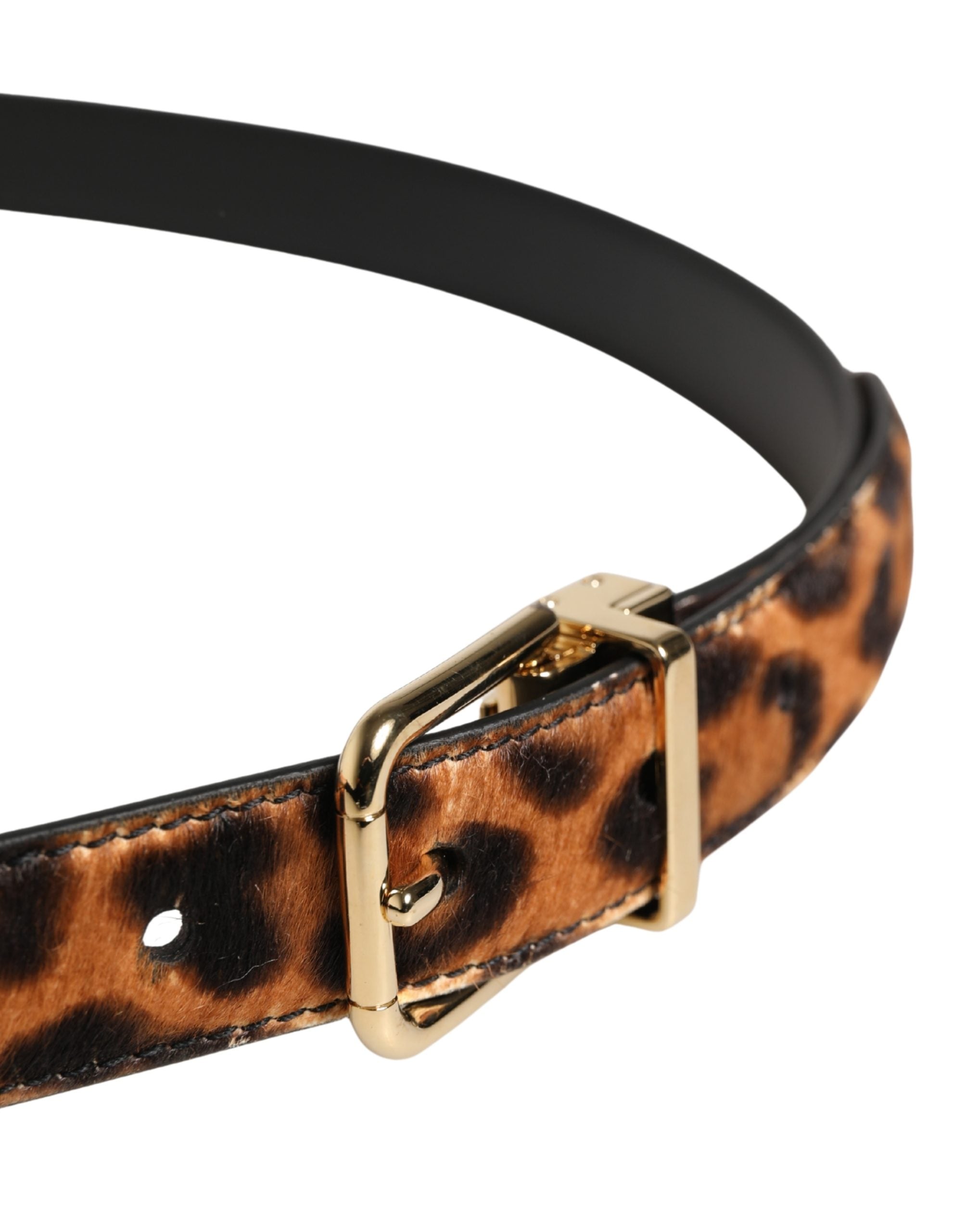 Dolce & Gabbana Brown Calf Fur Leopard Metal Buckle Belt Dolce & Gabbana