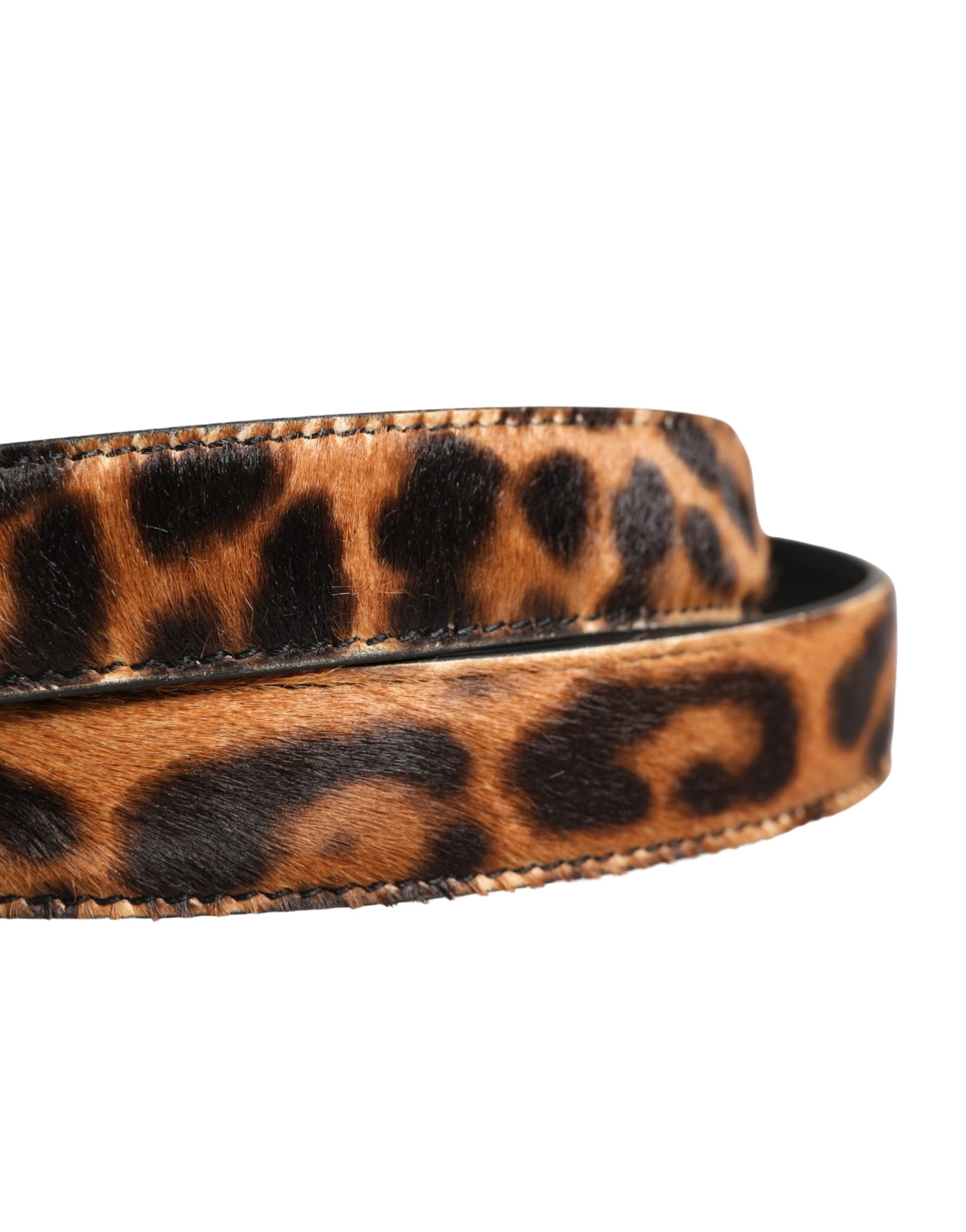 Dolce & Gabbana Brown Calf Fur Leopard Metal Buckle Belt Dolce & Gabbana