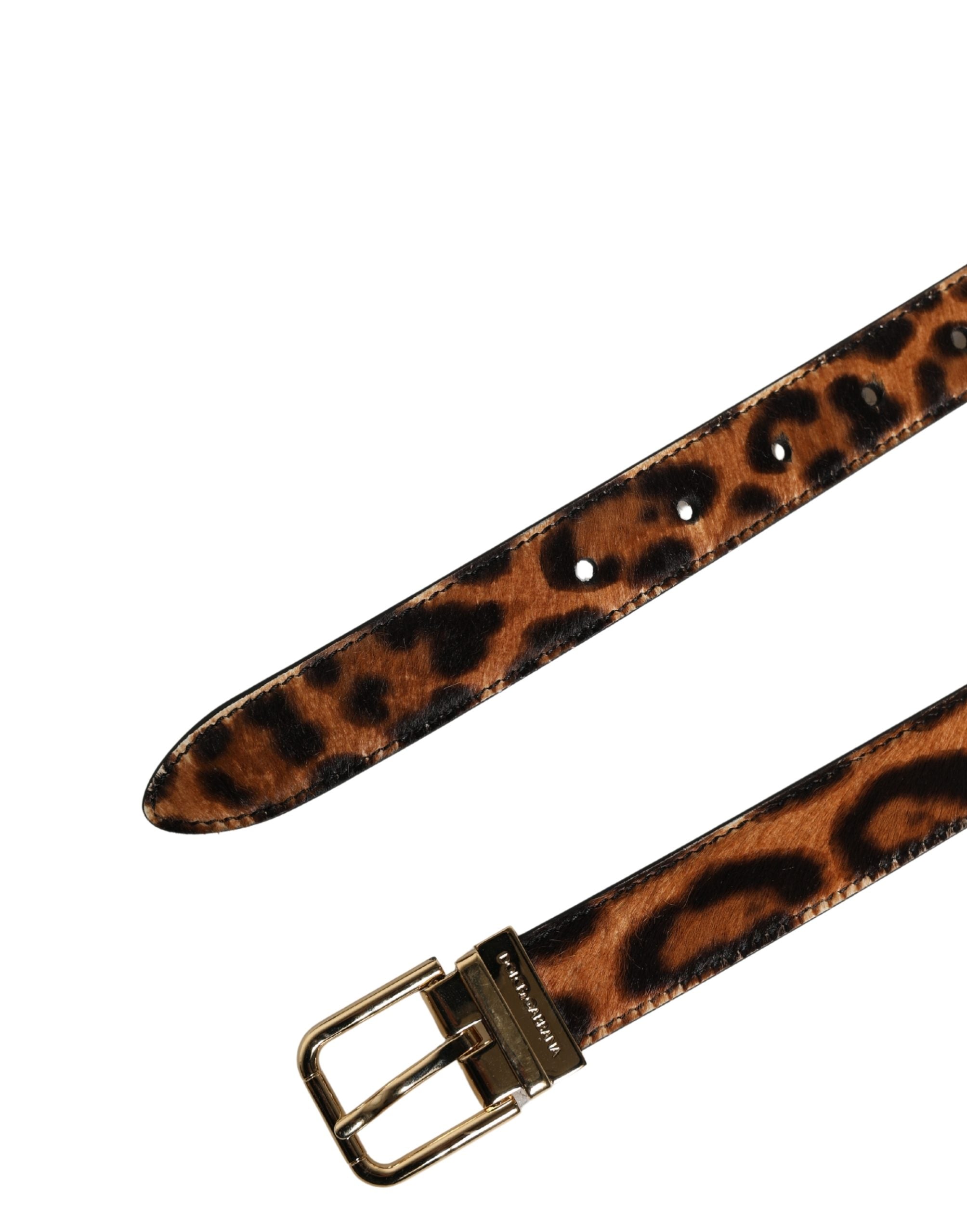 Dolce & Gabbana Brown Calf Fur Leopard Metal Buckle Belt Dolce & Gabbana