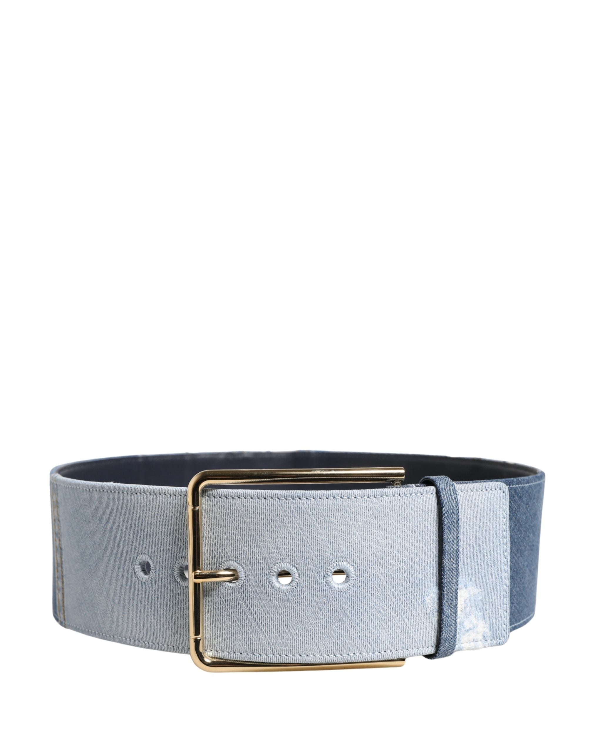 Dolce & Gabbana Blue Two Tone Denim Gold Metal Buckle Belt Dolce & Gabbana
