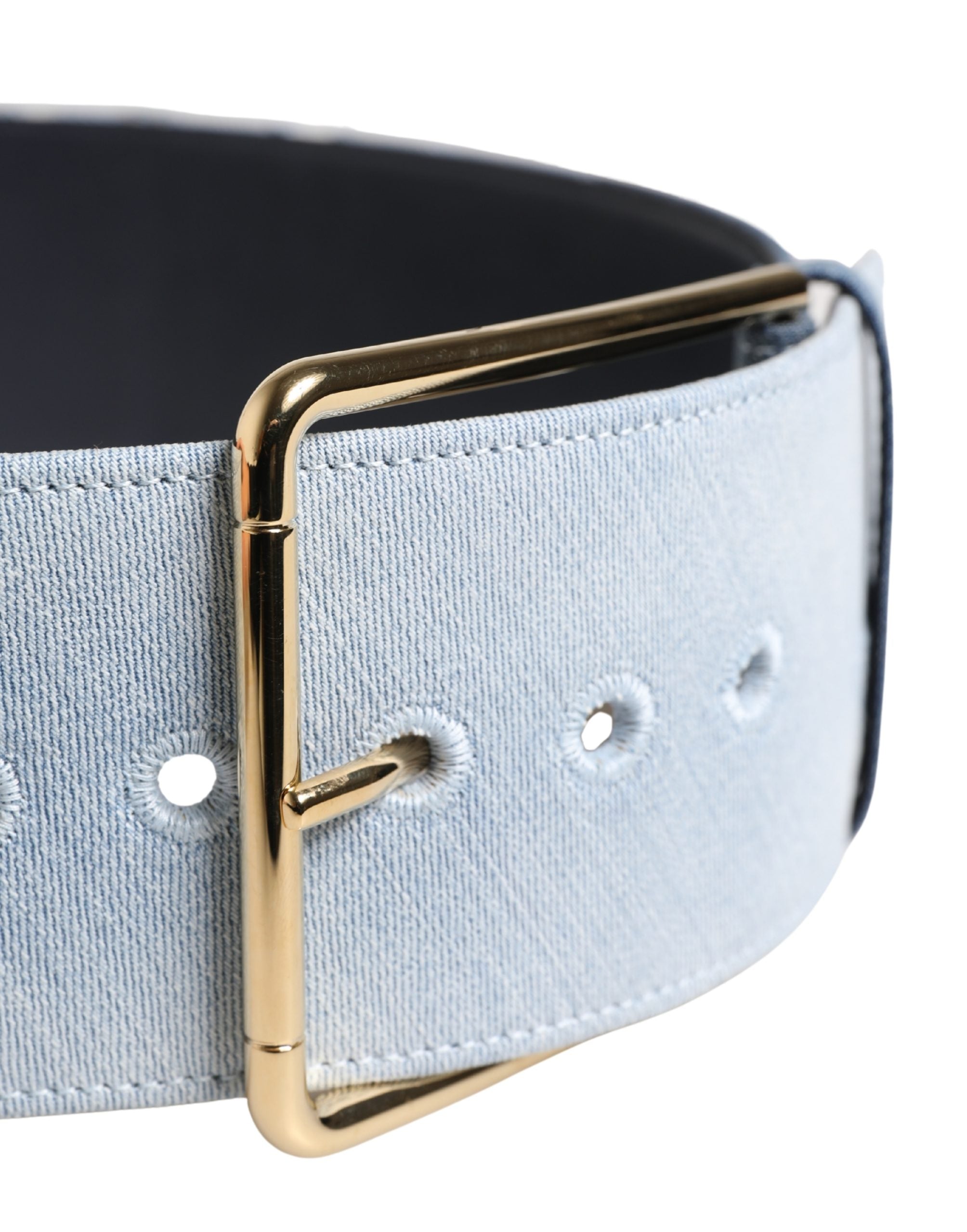 Dolce & Gabbana Blue Two Tone Denim Gold Metal Buckle Belt Dolce & Gabbana