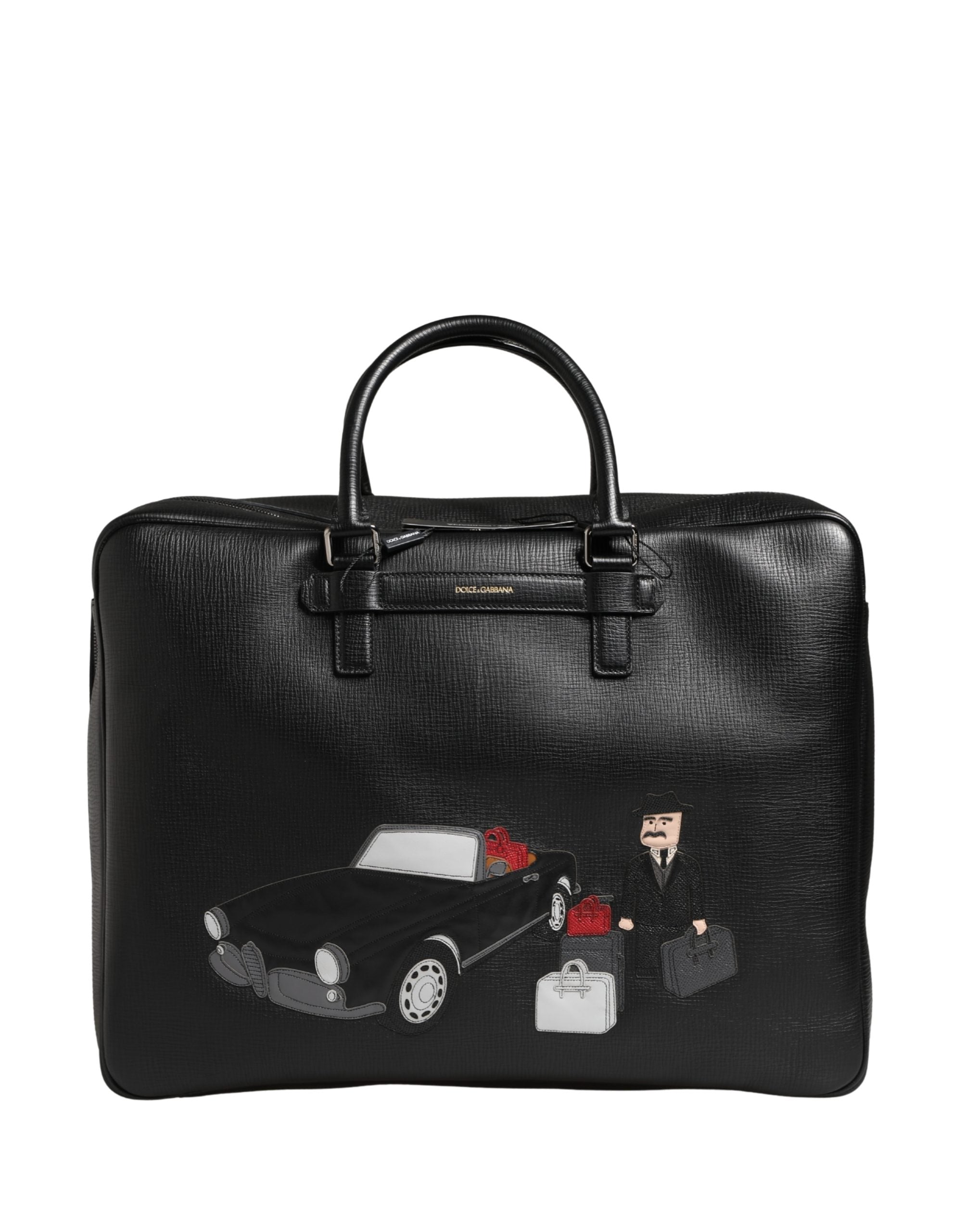 Dolce & Gabbana Black Car Man Applique Leather Weekender Borse Bag Dolce & Gabbana