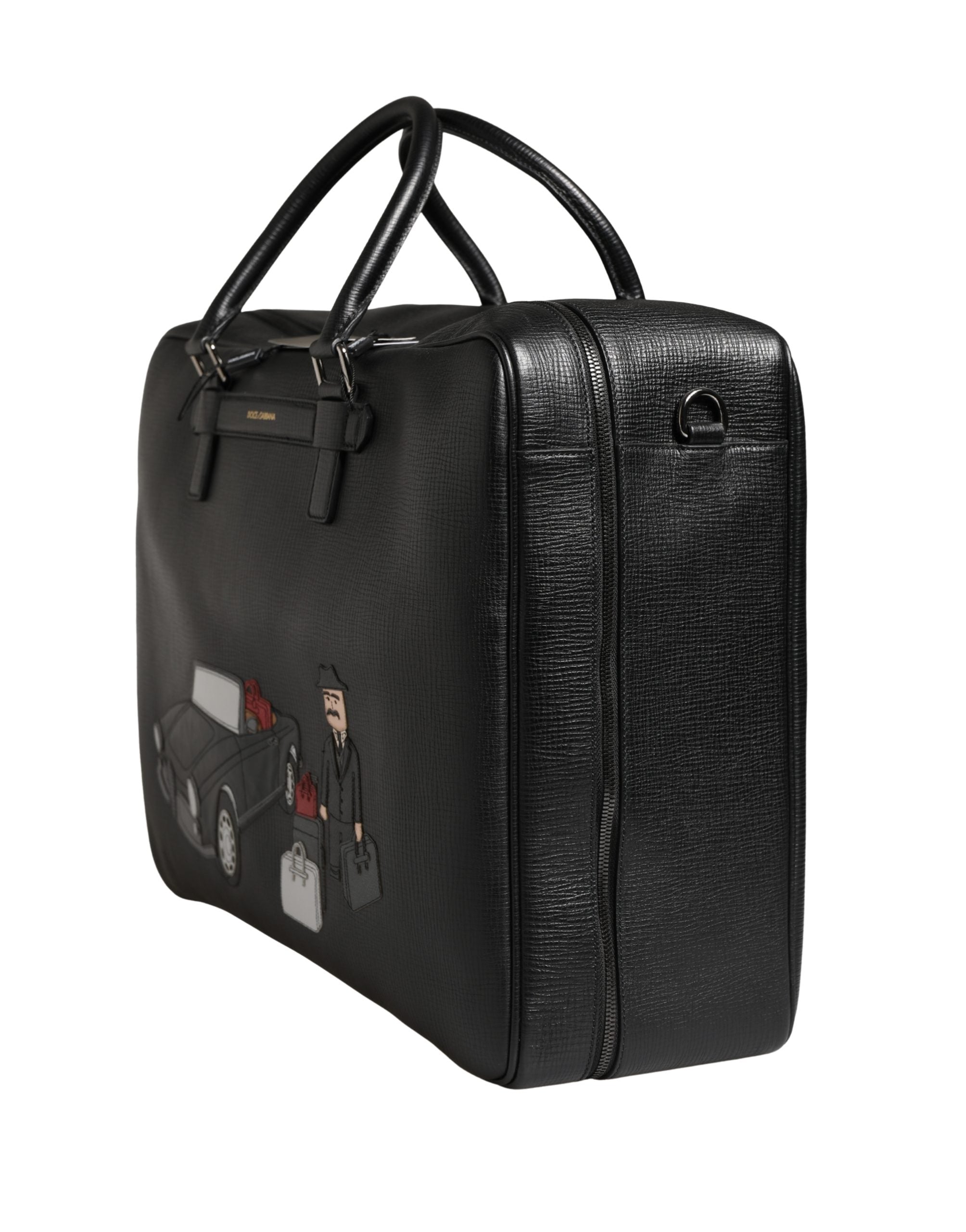 Dolce & Gabbana Black Car Man Applique Leather Weekender Borse Bag Dolce & Gabbana