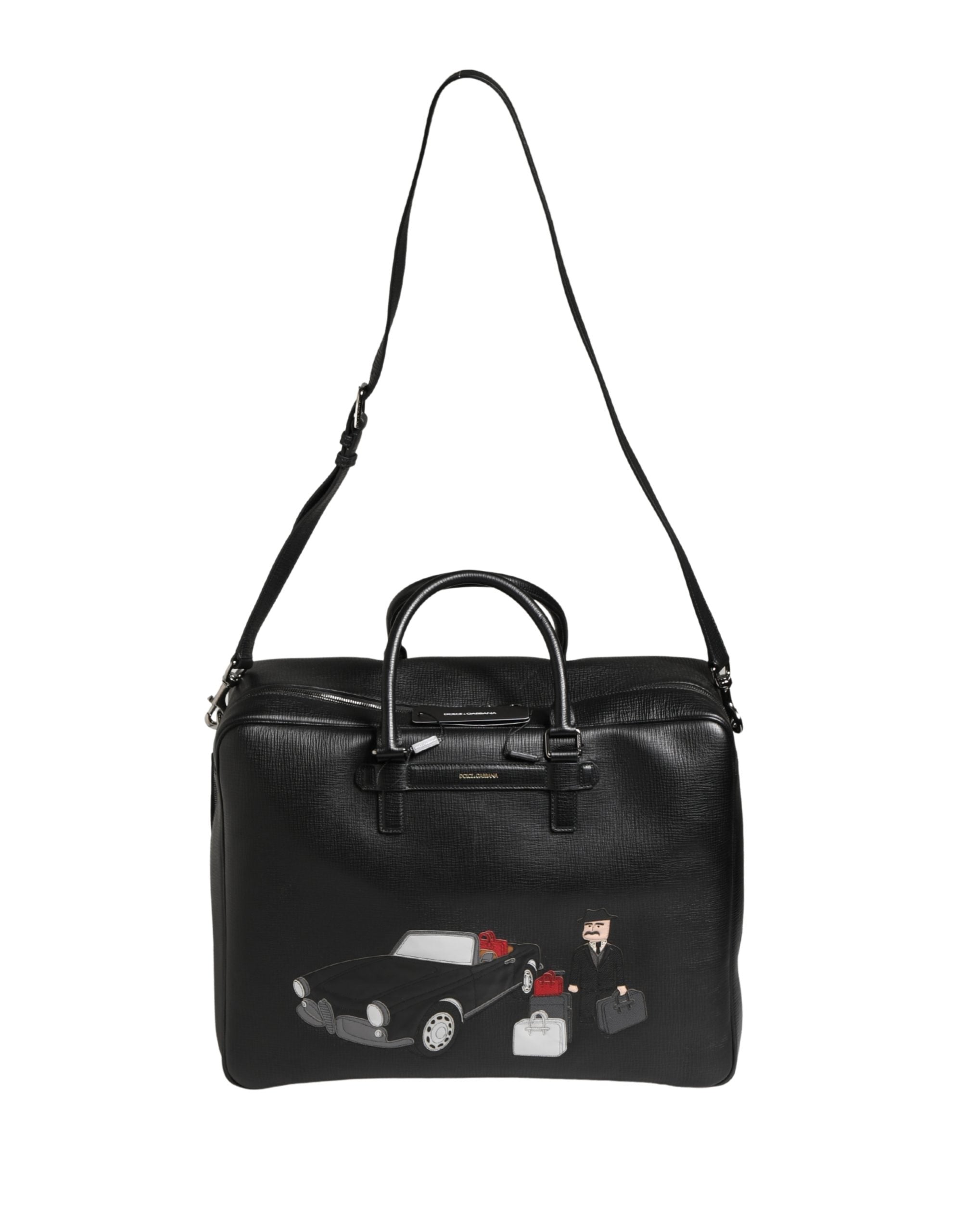 Dolce & Gabbana Black Car Man Applique Leather Weekender Borse Bag Dolce & Gabbana