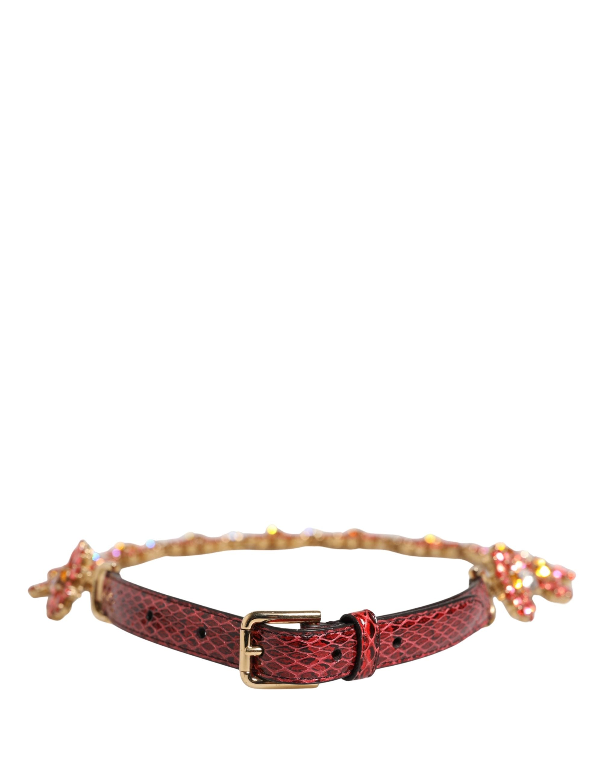 Dolce & Gabbana Red Leather Daisy Crystal Embellished Waist Belt Dolce & Gabbana