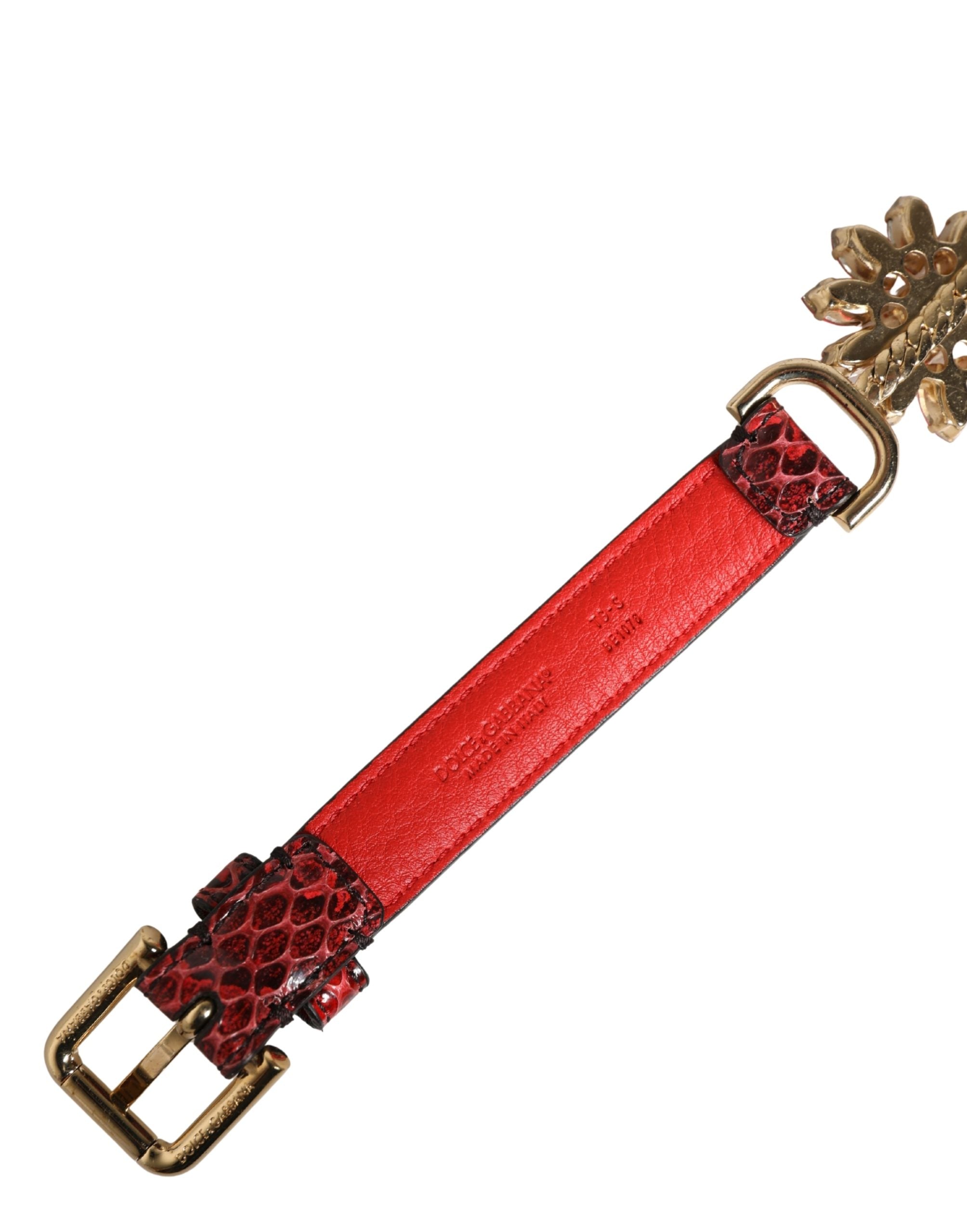 Dolce & Gabbana Red Leather Daisy Crystal Embellished Waist Belt Dolce & Gabbana
