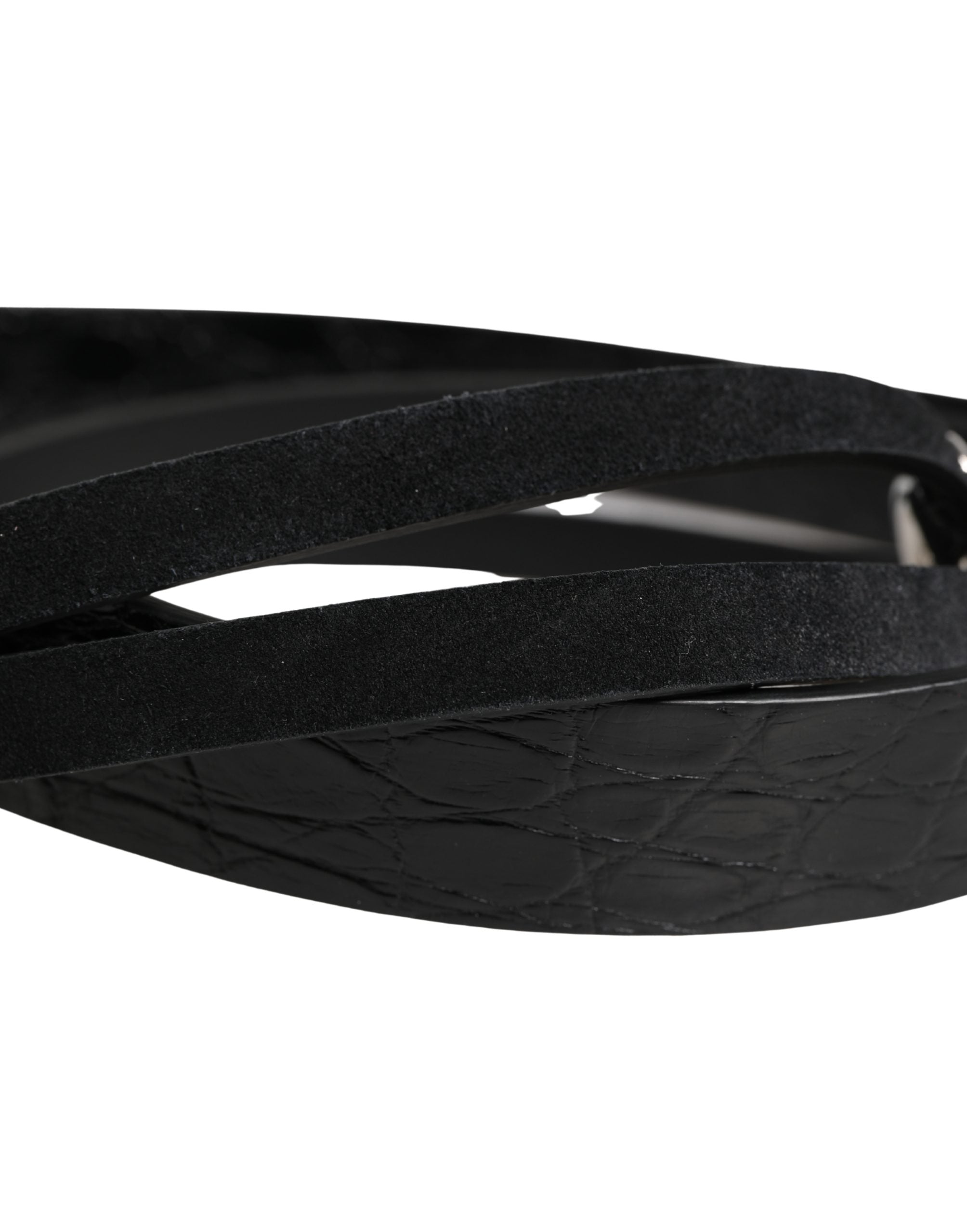 Dolce & Gabbana Black Exotic Leather Silver Metal Buckle Belt Dolce & Gabbana
